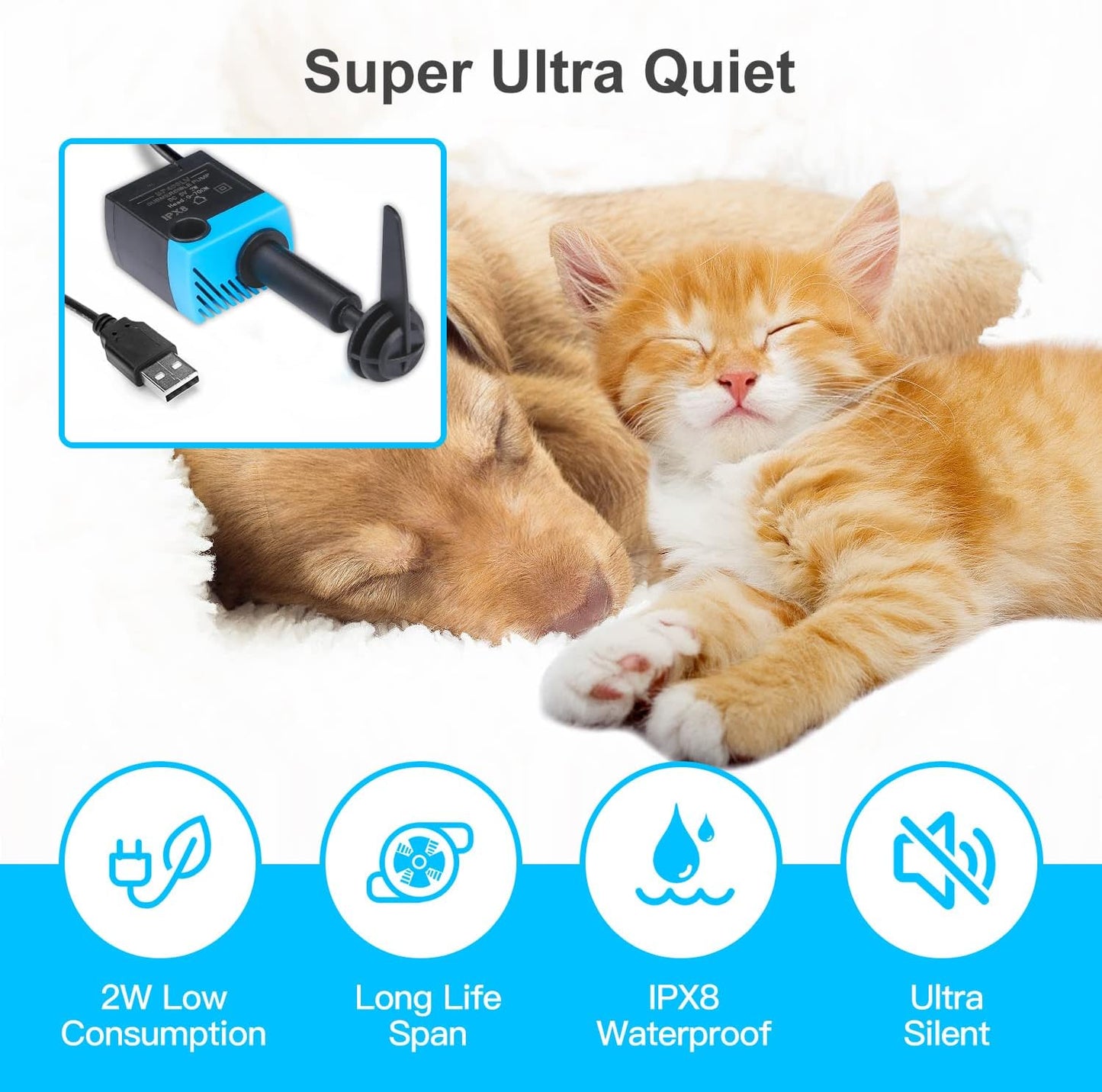 SP-400LV Cat Water Fountain Pump,5V USB Replacement Pump Compatible with Platinum and Platinum LED Dog and Cat Water Dispensers
