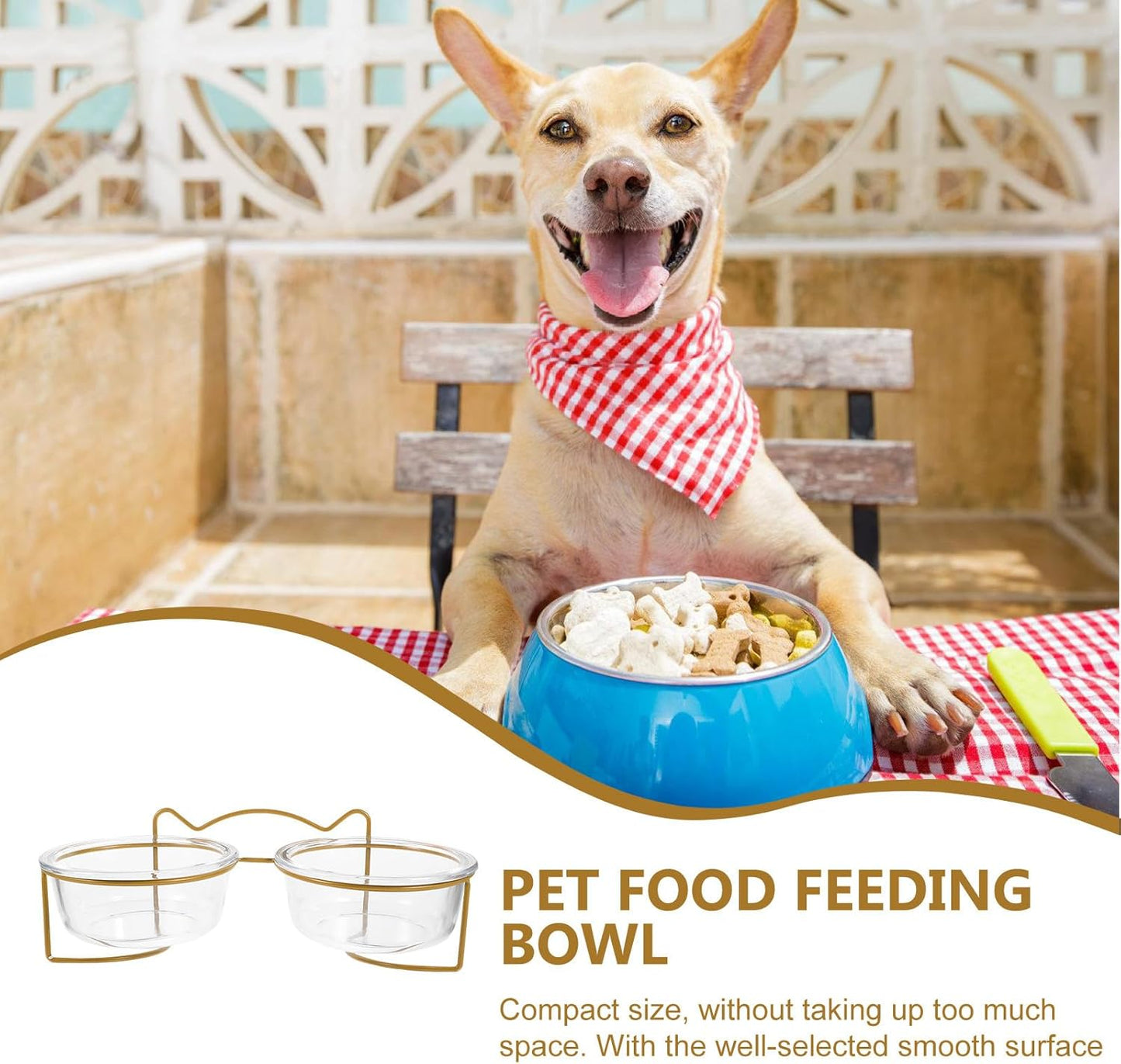 Milisten Elevated Double Glass Cat Dog Food Bowl with Tilted High Stand, Raised Pet Feeding Bowl for Cats and Dogs, Spill-Resistant Neck Guard Design