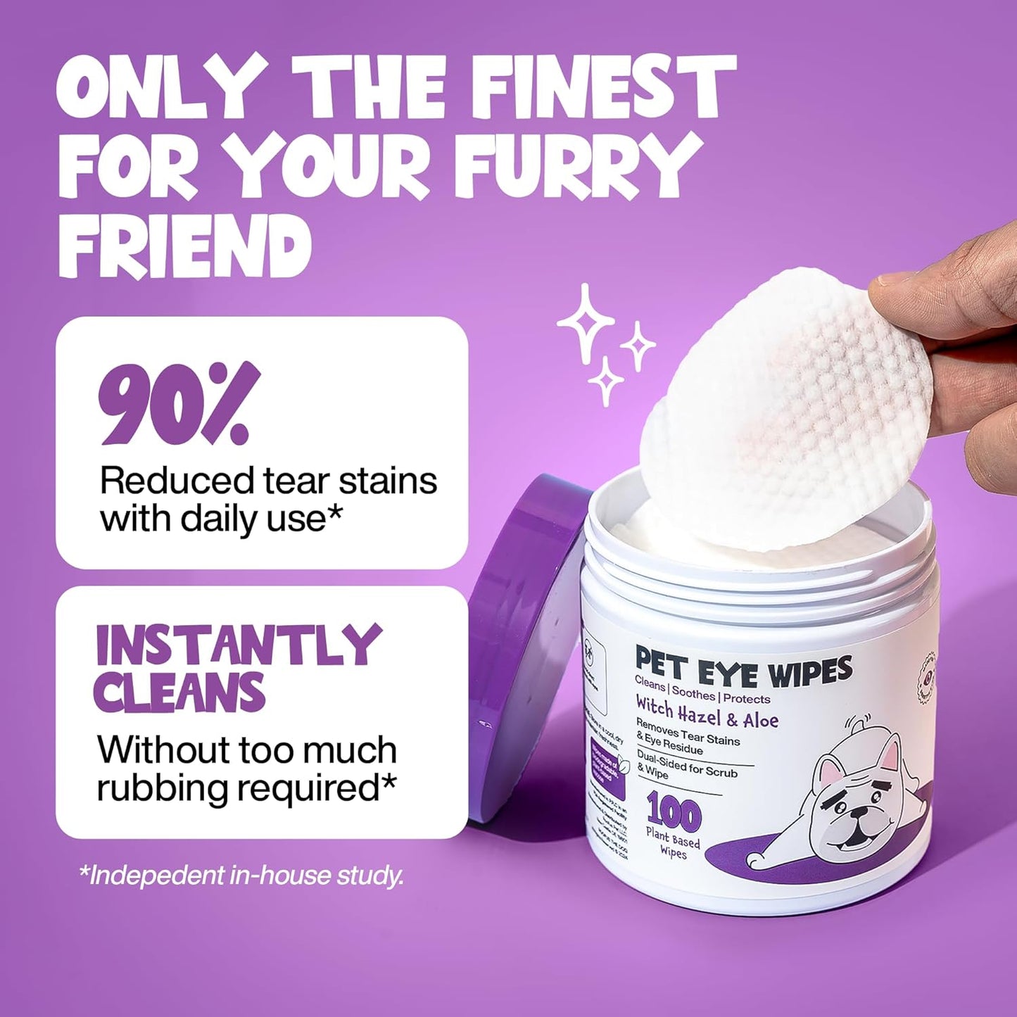 Eye Wipes 100 Counts - Dog Tear Wipes to Removes Tear Stains & Eye Residue - Hypoallergenic Pet Eye Cleaner Wipes for Cats & Dogs - Safe and Effective for Dogs & Cats