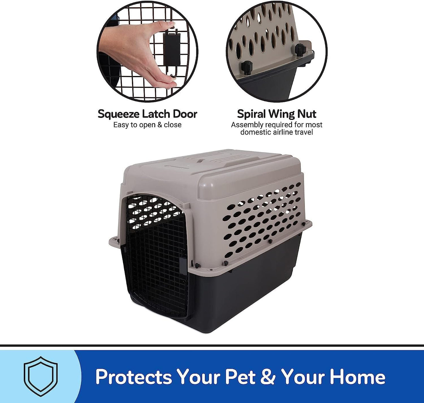 Petmate Vari Dog Kennel - Portable Dog Carriers & Crates for Medium Dogs, Airline-Friendly, Durable Plastic, Pet Carrier For Home and Travel, 32 Inches, Taupe and Black