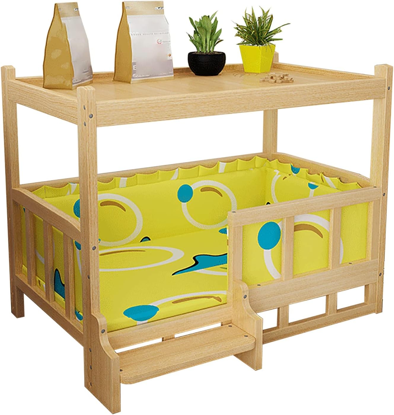 Pet Bed Large Wood Sofa Side Tables with Storage Rack, Orthopedic Joint Outdoor Pets Bed with Machine Wash Mattress, for Pets Within 40 Kg / 88 Lbs (Color : Style1, Size : XL120x60x70cm/4