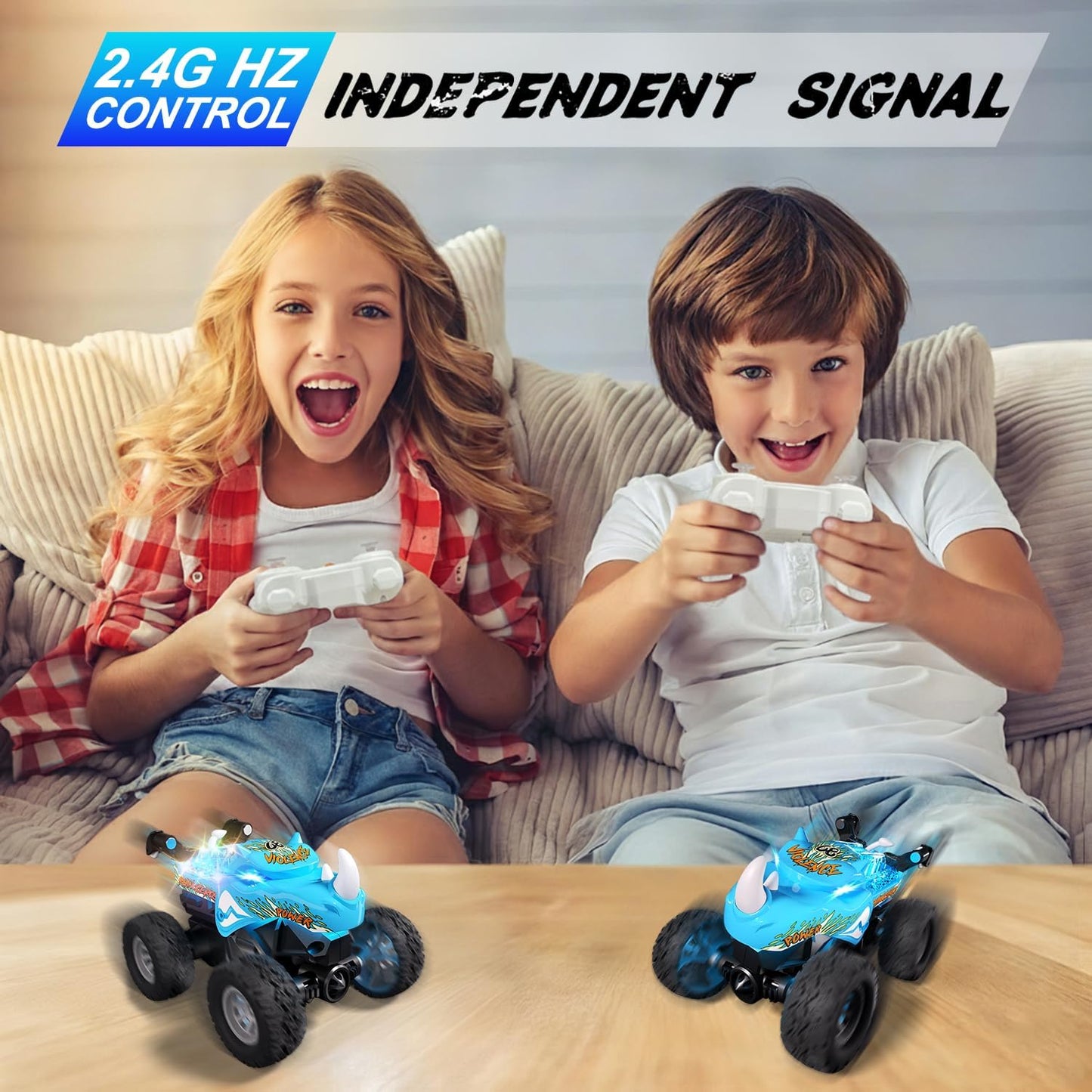 Gohero 1:64 Monster Trucks Toys, 2.4GHz Mini Remote Control Car for Boys 4-7, 360° Spin & Walk Upright ，Little Blue Truck Metal Shell & RGB Light，Boys Toys 6-8 Years Old ，Christmas& Birthday Gifts