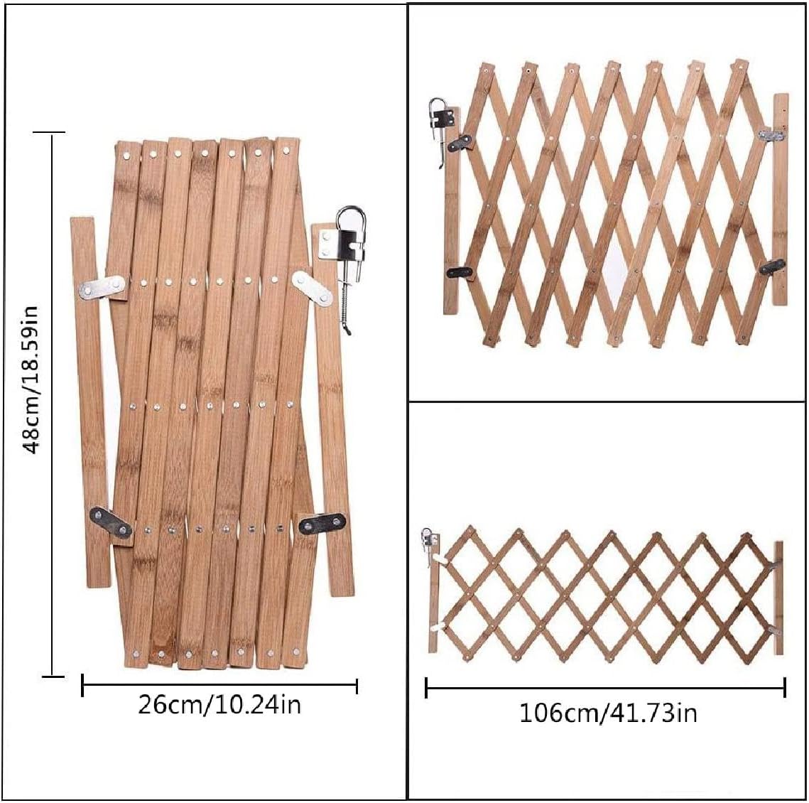 Wooden Pet Gate for Dogs 18.6 Inch Tall Retractable Dog Gate for The House Doorway Stairs Width 43 Inch