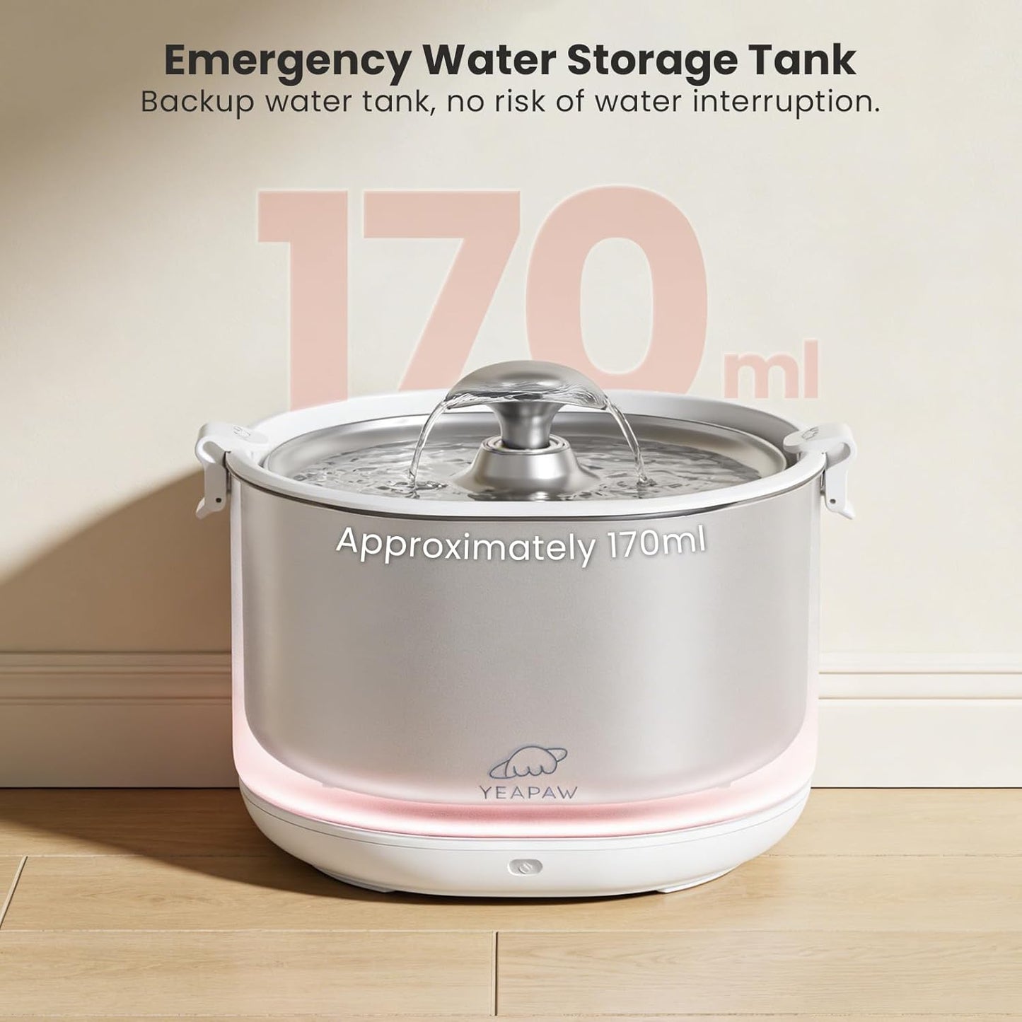 Cat Water Fountain Pumpless Stainless Steel Buckets & Bowl Wireless Pet Water Fountain 2.5L Water Fountains for Cats Indoor Dispenser Easy to Clean BPA -Free White