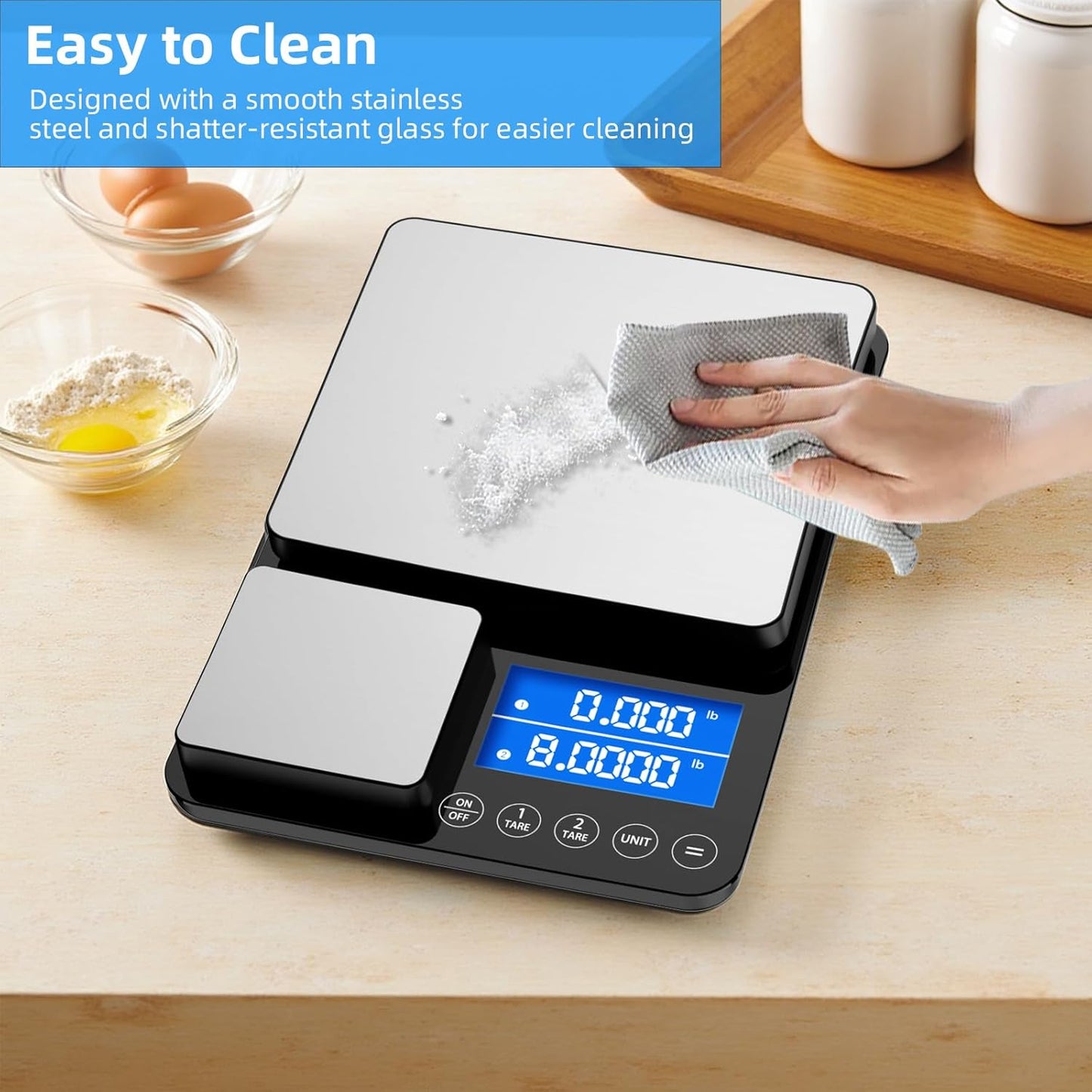 0.001oz/33lb Dual Platform Kitchen Scale, Diyife 9.4in Stainless Steel Food Scale with Two Precisions, Accumulation Functions, 7 Units, Tare, for Baking, Cooking, Pre-Meal Preparation