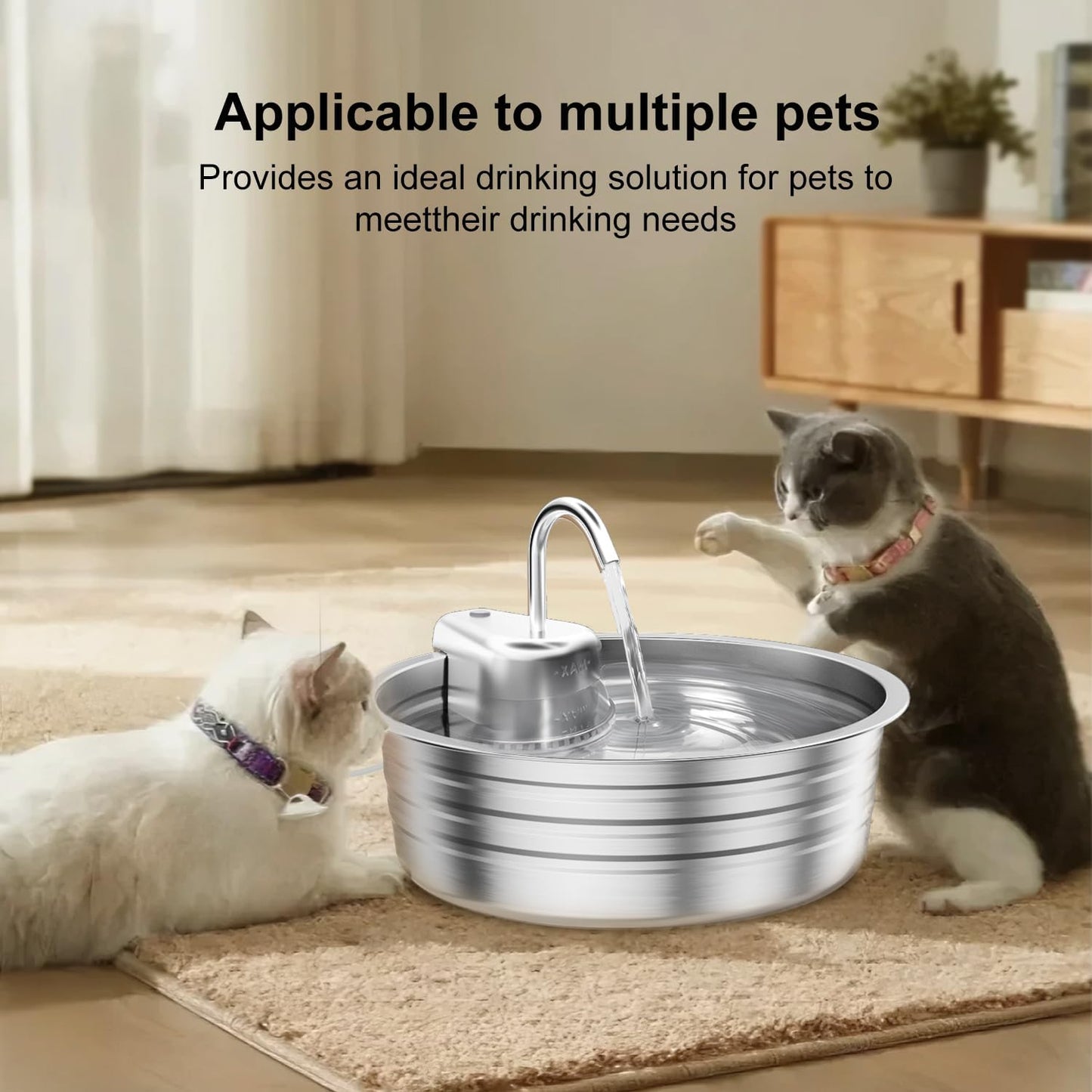 Cat Water Fountain Stainless Steel - 135OZ / 4L Large Capacity Pet Water Fountain for Cats Indoor - Ultra-Quiet Pump for Cats, Dogs Water Bowl Dispenser - Pets Feeding & Watering Supplies