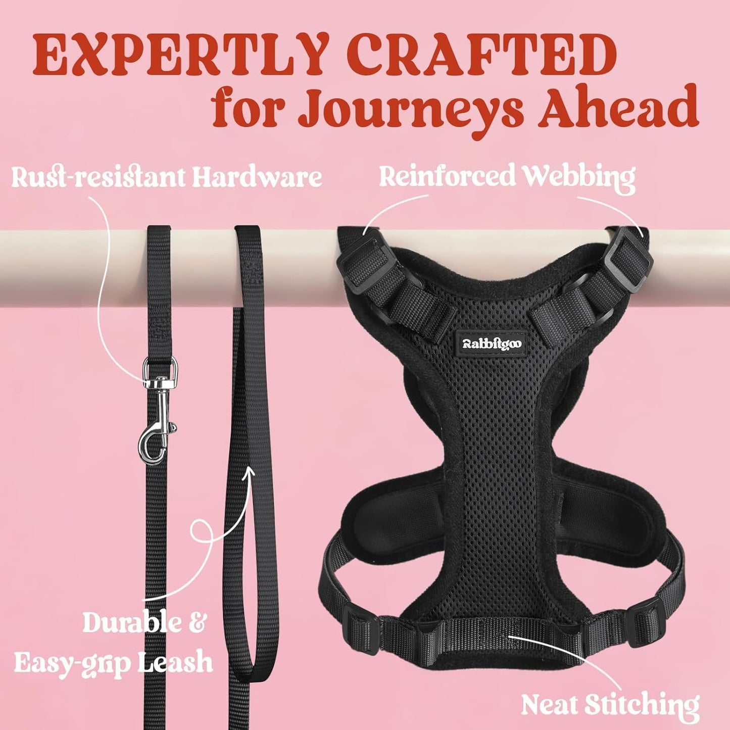 rabbitgoo Cat Harness and Leash for Walking, Escape Proof Soft Adjustable Vest Harnesses for Cats, Easy Control Breathable Reflective Strips Jacket, Black, XS