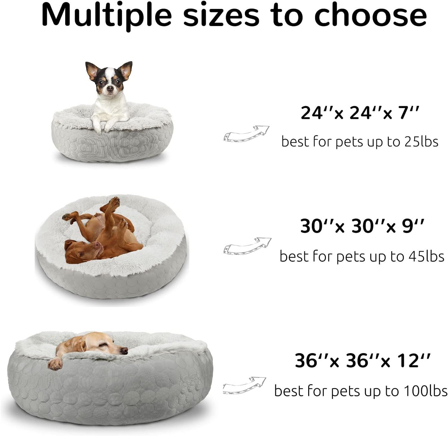 HACHIKITTY Dog Donut Round Calming Bed, Fluffy Dog Bed for Medium Large Dogs, Cooling Warming Soft Dog Cushion Bed, Double Sided Available Dog Bed with Warm & Cool Sides(36"x36"x12", Grey)