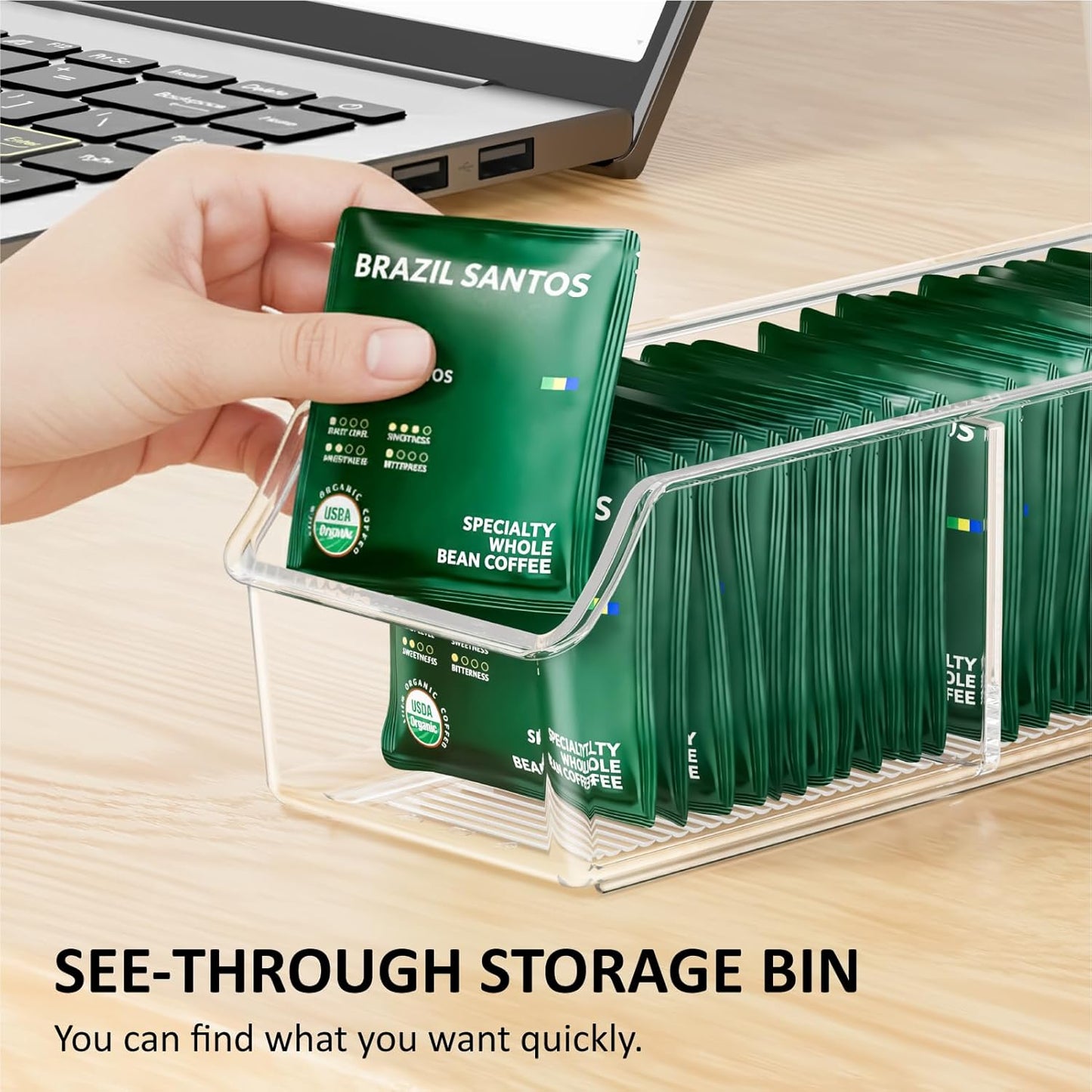 Tea Bag Organizer, Tea Bag Holder Box Storage Bin, Clear Tea Packet Plastic Drawer, Sugar Packet, Coffee, Condiment, Spice Bag Holder for Kitchen Cabinet, Countertop, Fridge