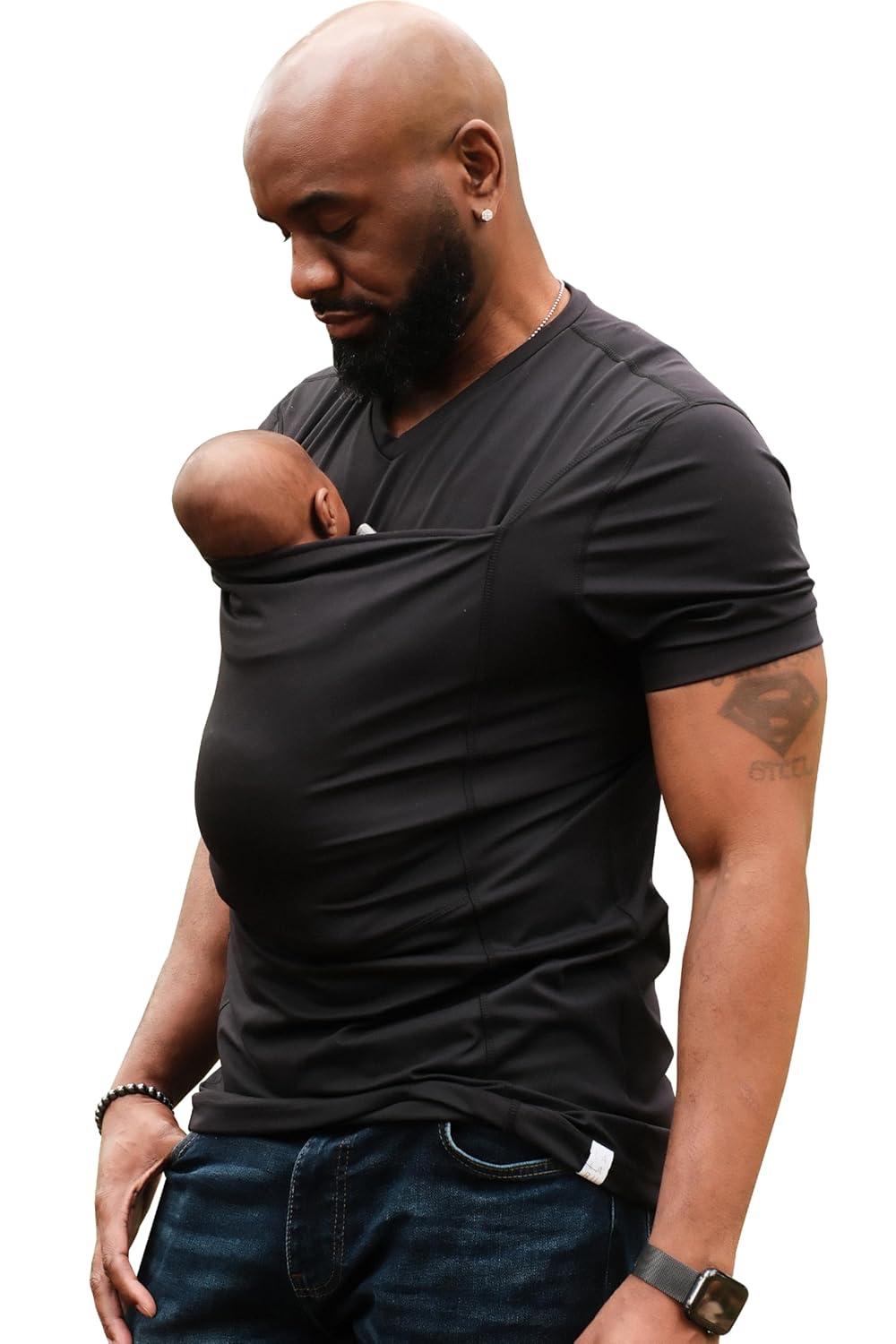 Lalabu The Dad Shirt | Hands-Free Baby Carrier for Dad with Kangaroo Pouch | Engineered for Bonding, Safety, & Comfort for Newborns Up to 15 Lbs. | CPSC Compliant - Black - Large
