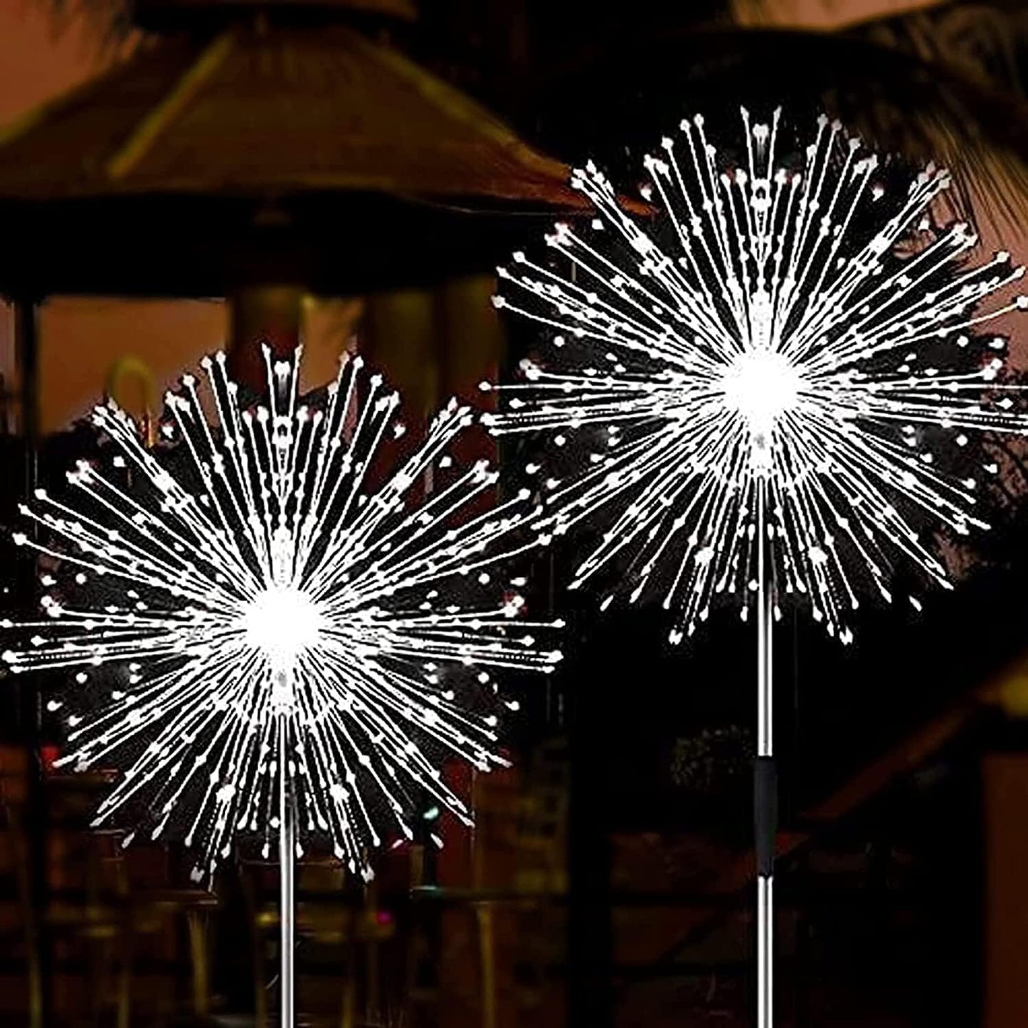 JJGoo Solar Firework Lights, 2 Pack 120 LEDs 2 Lighting Modes Solar Garden Lights Outdoor Waterproof for Yard Patio Walkway Pathway Party Wedding Christmas Decorative- Cool White