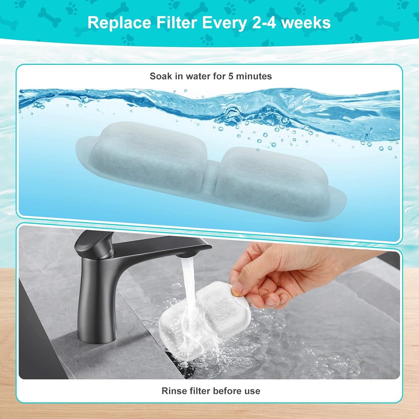 Dog Water Fountain Filter, 8 Pack Pet Fountain Filters Cat Water Fountain Filters Replacement for 7L/230oz/1.8G Stainless Steel Dog Fountain,Replacement Filters and Sponges