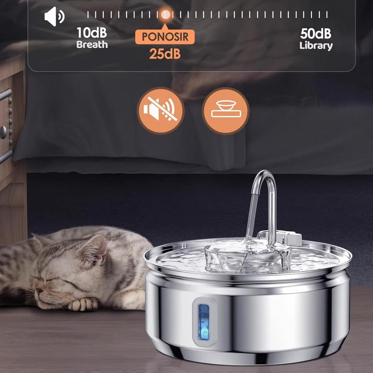 3.2L Dog Water Dispenser, Stainless Steel Cat Water Fountain Pet Drinking Dispenser Quiet Dog Drinking Waterer with Automatic Circulation Cat Feeding Watering Machine for Cats Dogs