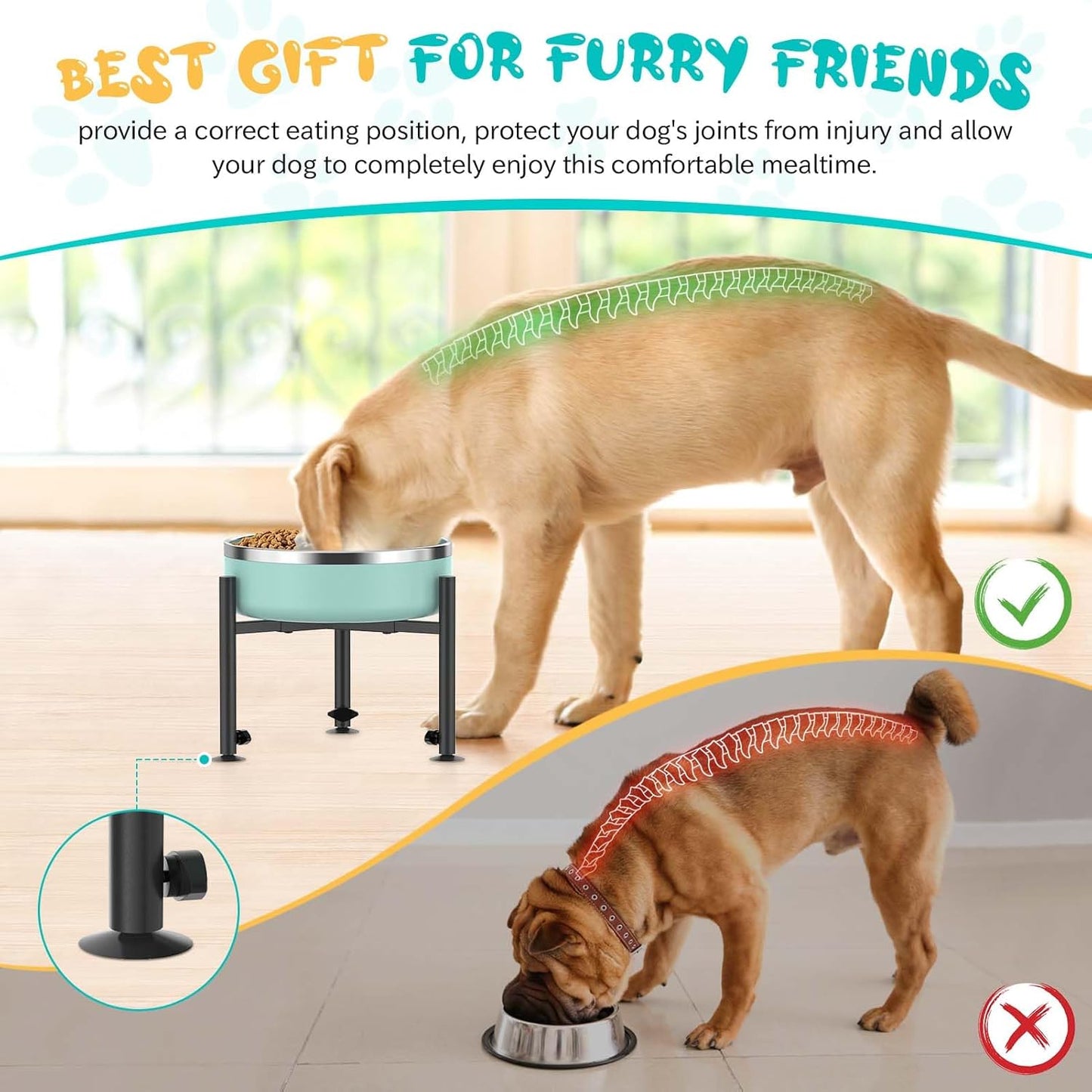 Adjustable Dog Bowls Elevated Stand, 4 Heights, Wide 6-10", Oppro Metal Raised Tall Single Dog Food Bowl Holder, Upgrade Lifted Water Feeder with Tray for Medium Large Small Breed, H: 8”/10”/12”/13.8”