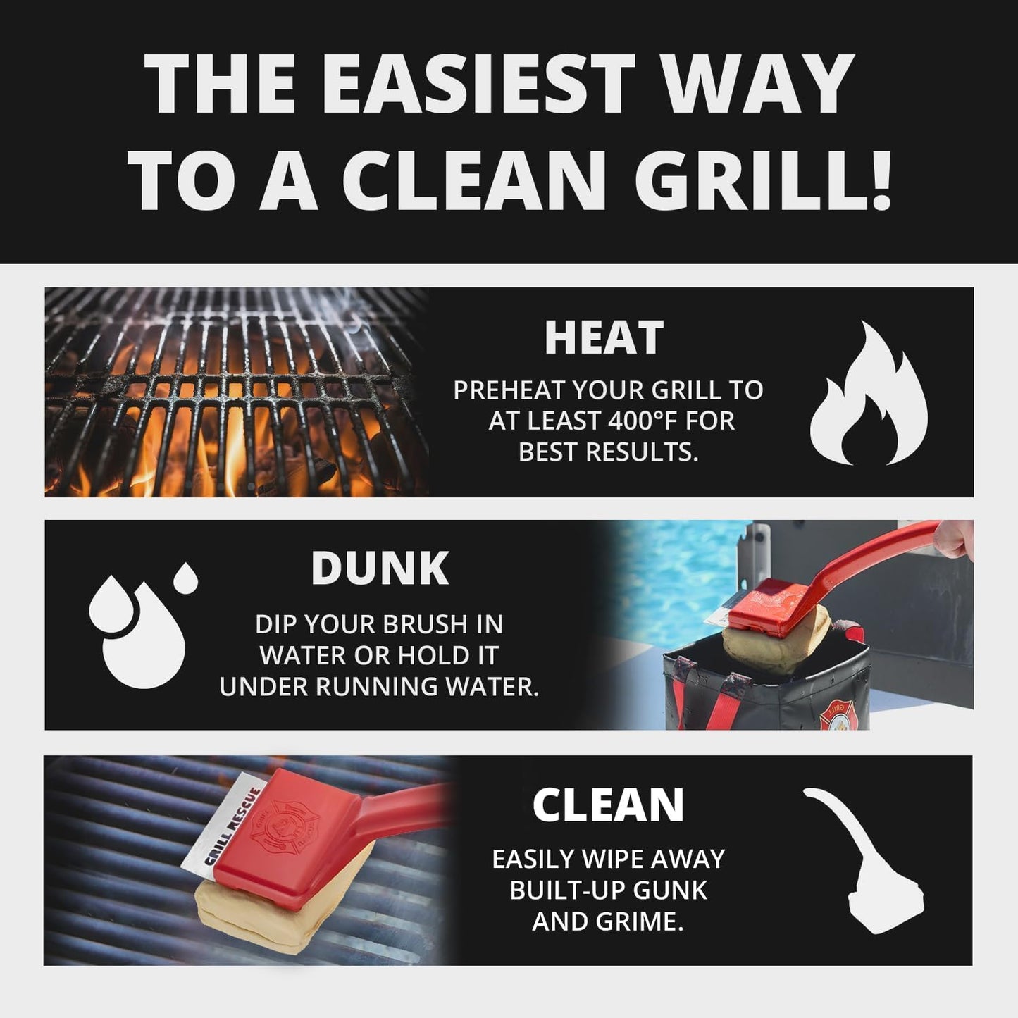 Grill Rescue BBQ Replaceable Cleaning Head, Bristle Free Grill Brush- Durable and Unique Grill Tools for Cast Iron or Stainless-Steel Grates, Barbecue Cleaner
