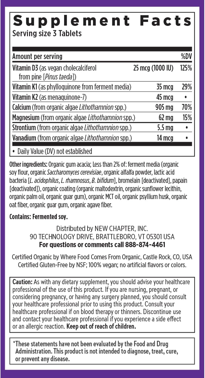 New Chapter Calcium Supplement - Bone Strength Plant-Based USDA Organic Calcium with Magnesium, Vitamin D3+K2, for Bone Health & Joint Mobility, Heart Support, 905 mg dose - 120 Slim Tablets