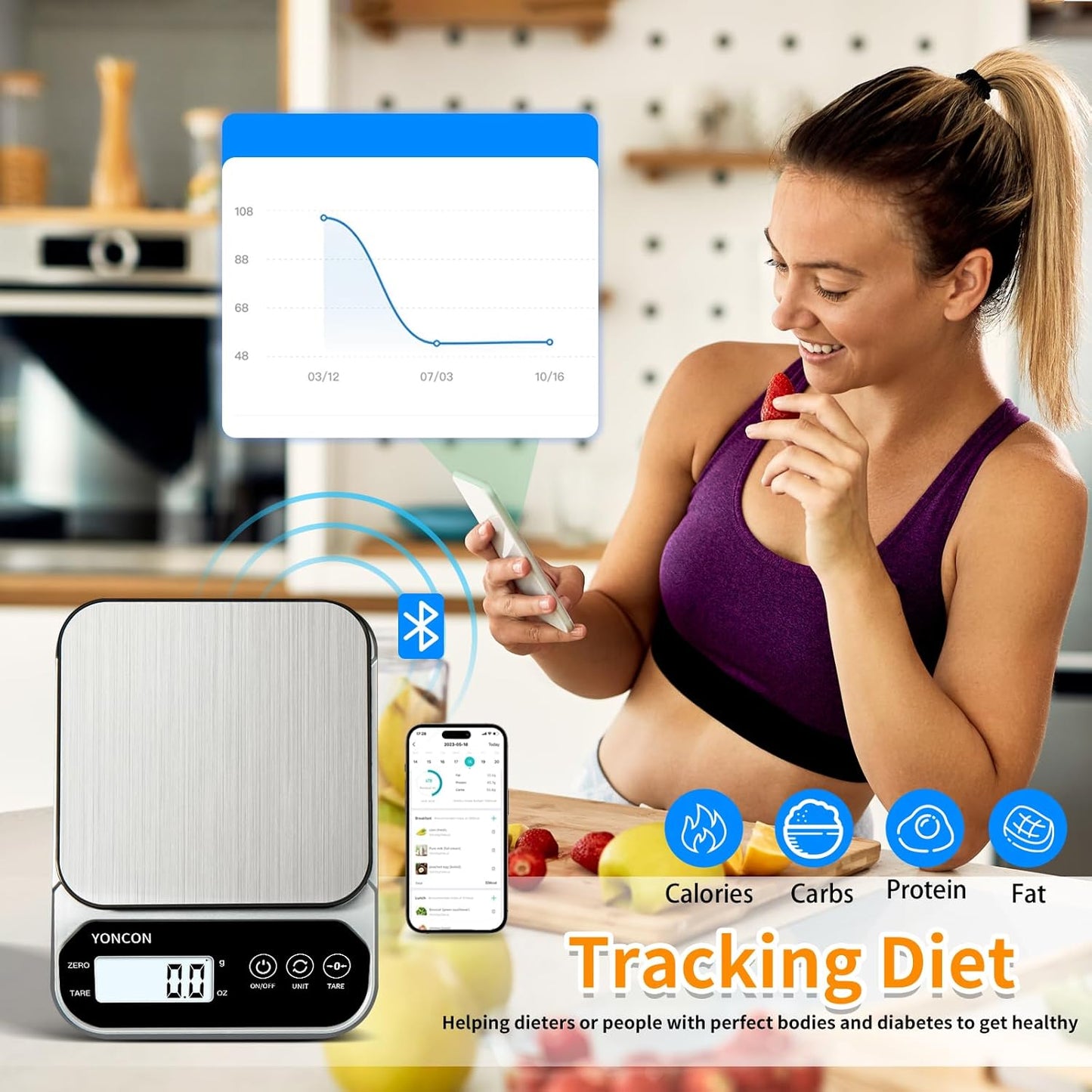 Smart Food Scale Digital Weight Grams and Oz, 3kg/0.1g Kitchen Scale for Weight Loss, Cooking, Baking, Super Accurate, Easy to Clean and Store, Tare Function (Batteries Included)