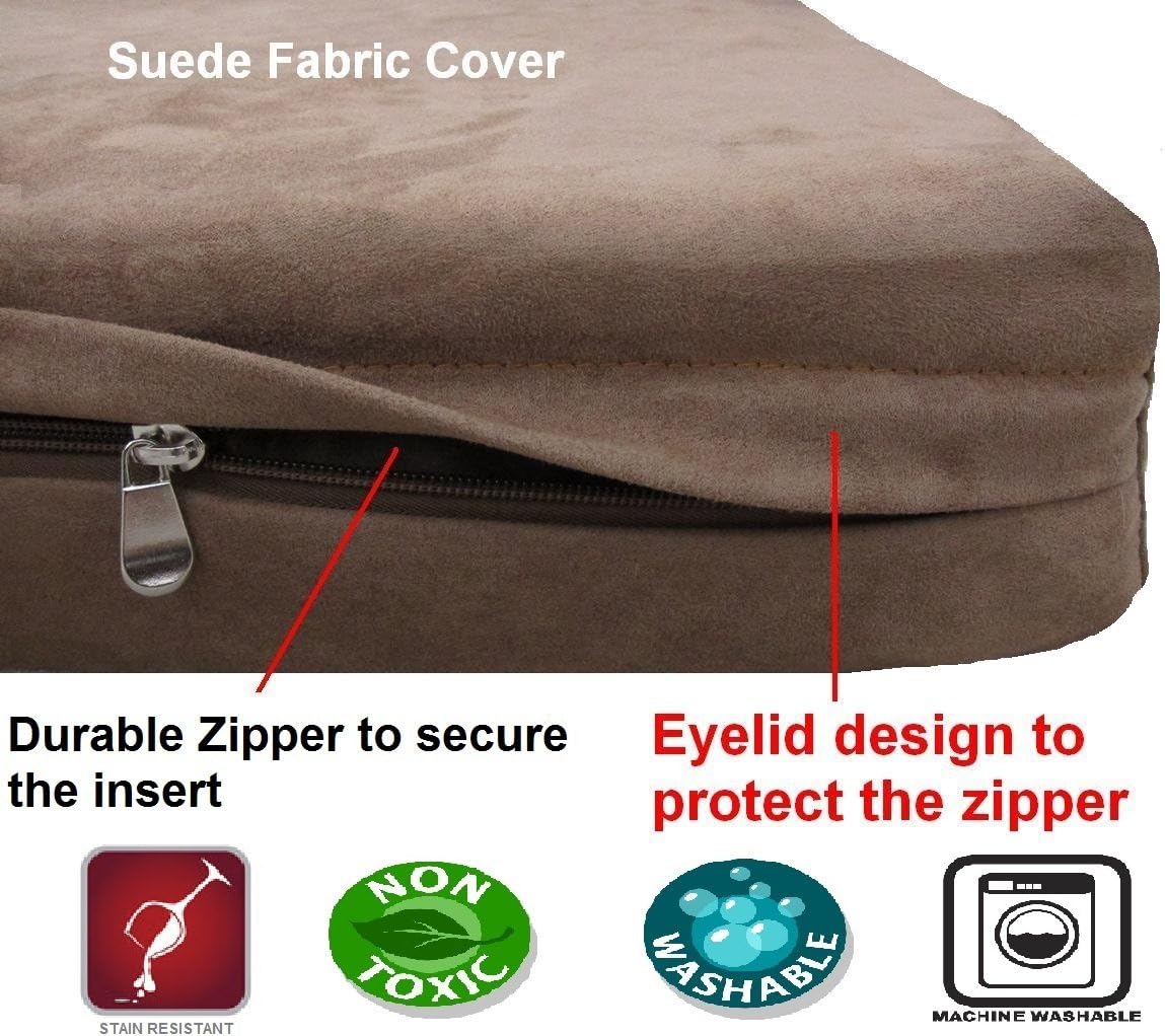 Dogbed4less DIY Pet Bed Pillow Brown Microsuede Duvet Cover and Waterproof Internal case for Dog at 40X35X4 Inch - Covers only
