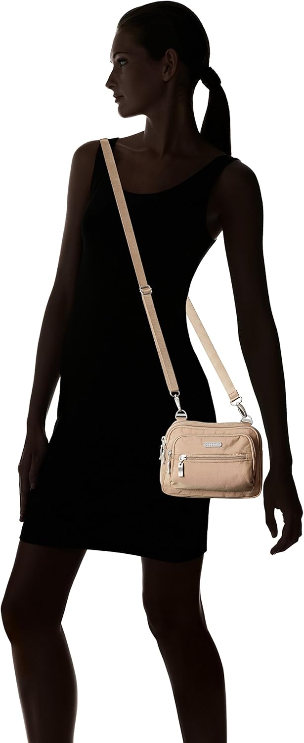 Baggallini Triple Zip Small Crossbody Bag for Women - 8x6 Lightweight Convertible Fanny Pack Belt Bag