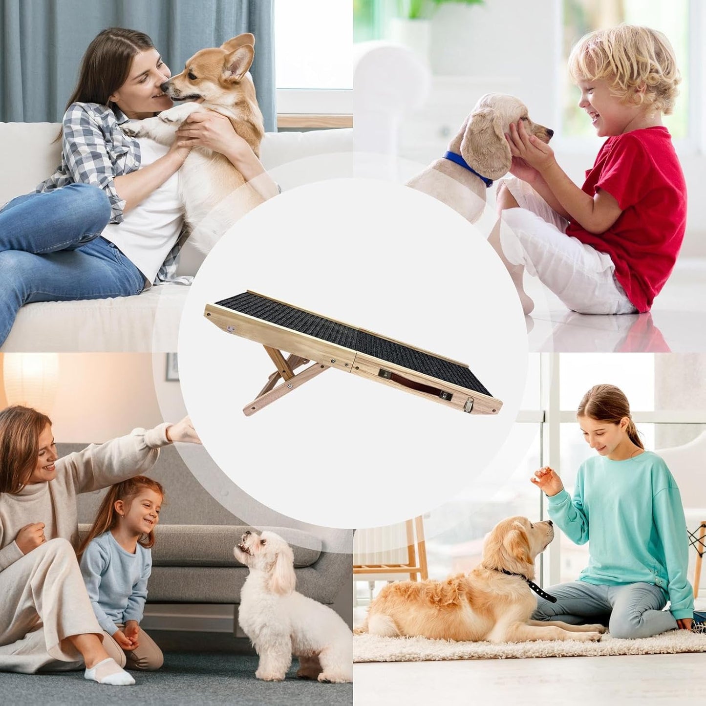 Pet Ramp - Adjustable Foldable Wooden Ramp for Dogs and Cats to Climb Beds, Sofas, and Vehicles, Non Slip with Comfortable Incline Space Saving Foldable Design Safe Indoor SUV Furniture Access