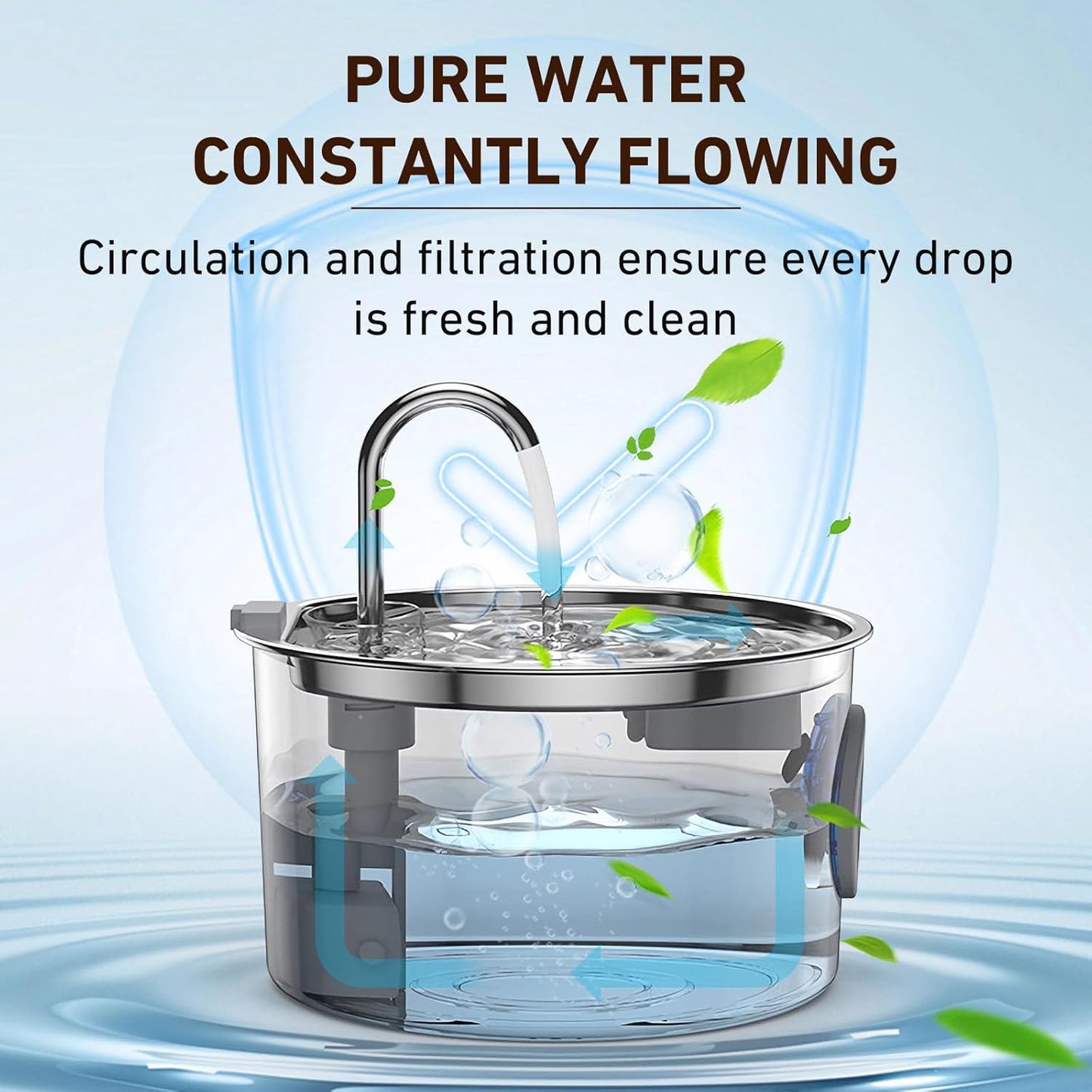 Cat Water Fountain Stainless Steel, 3.2L/108oz Pet Water Fountain for Cats & Small Dogs, Ultra-Quiet Indoor Drinking Fountain