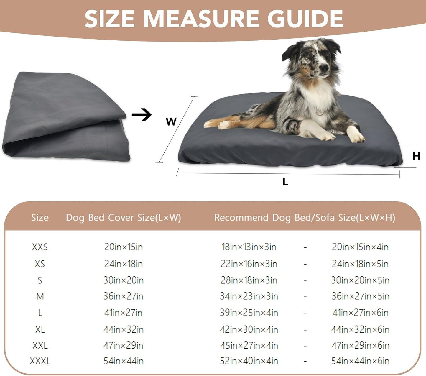 Dog Bed Cover Waterproof Replacement Machine Washable Covers for Dog Bed Heavy Duty Scratch Resistant Mattress Protector Pet Bed 54x44 Inch Grey Cover Only