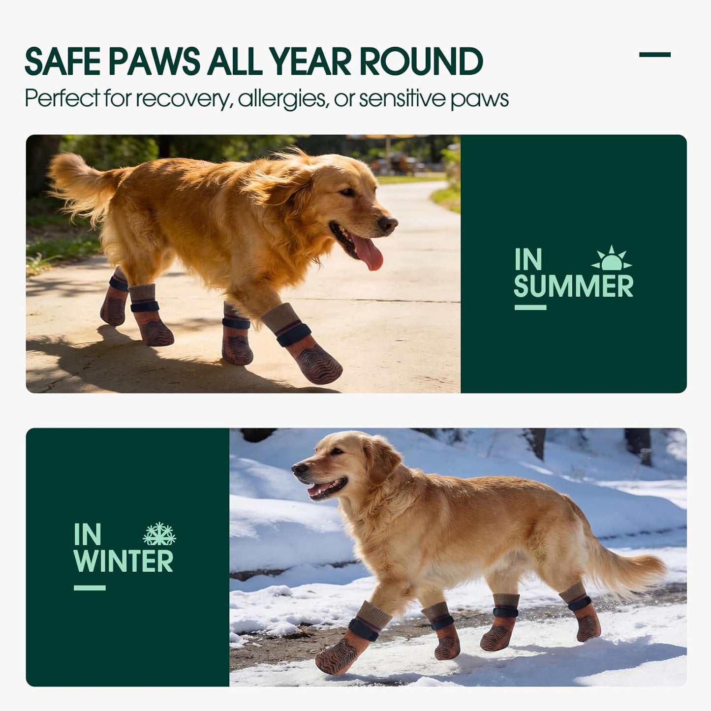 Kuoser Non Slip Dog Socks for Hardwood Floors, Anti-Slip Dog Grippy Socks to Prevent Licking Paws, Double-Sided Traction Dogs Booties Paw Protectors for Small Medium Large Senior Dogs, 4 Pack-Brown XS