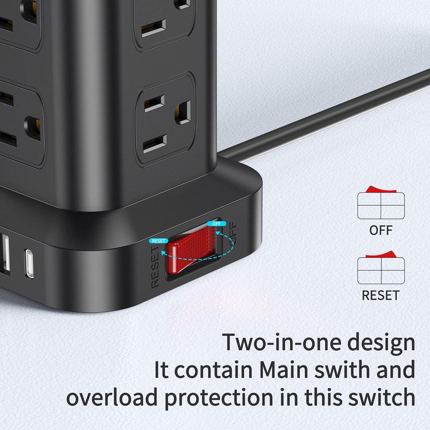 Extension Cord with Multiple Outlets, SMALLRT Surge Protector Power Strip Tower, Outlet Extender with 12 AC Outlets 4 USB, 6.5FT Extension Cord for Home Dorm Room, Office Supplies,Overload Protection
