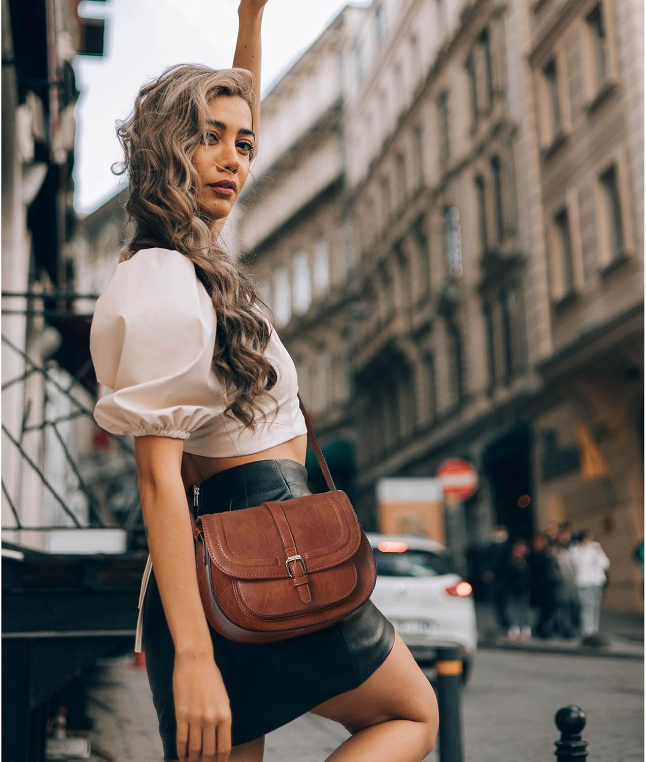 AFKOMST Crossbody Bags for Women,Small Saddle Purse and Boho Cross Body Handbags,Vegan Leather