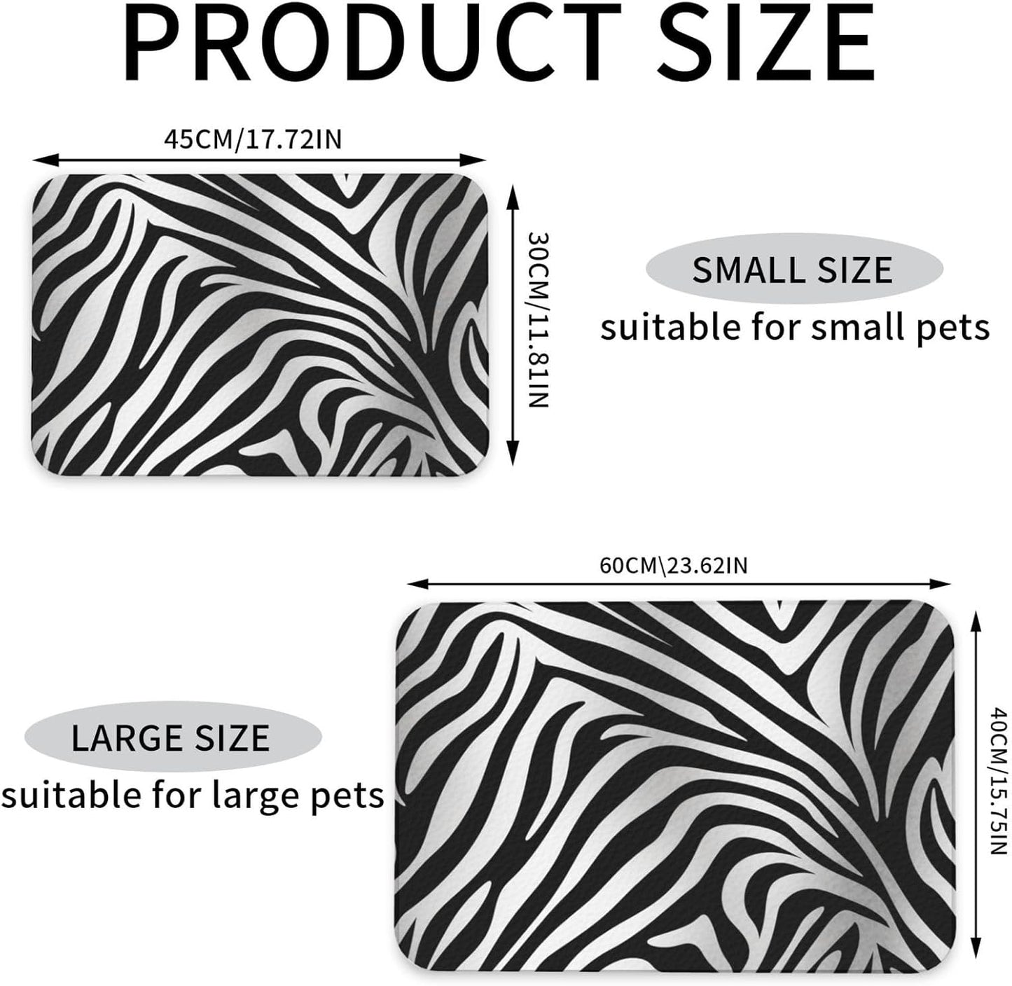 Pet Feeding Mat Leather Dog Food Mat Waterproof Pet Tablecloth Zebra Print Pet Placemat for Dogs Absorbent Dog Bowl Mat Anti-Slip Dogs Mats for Food and Water