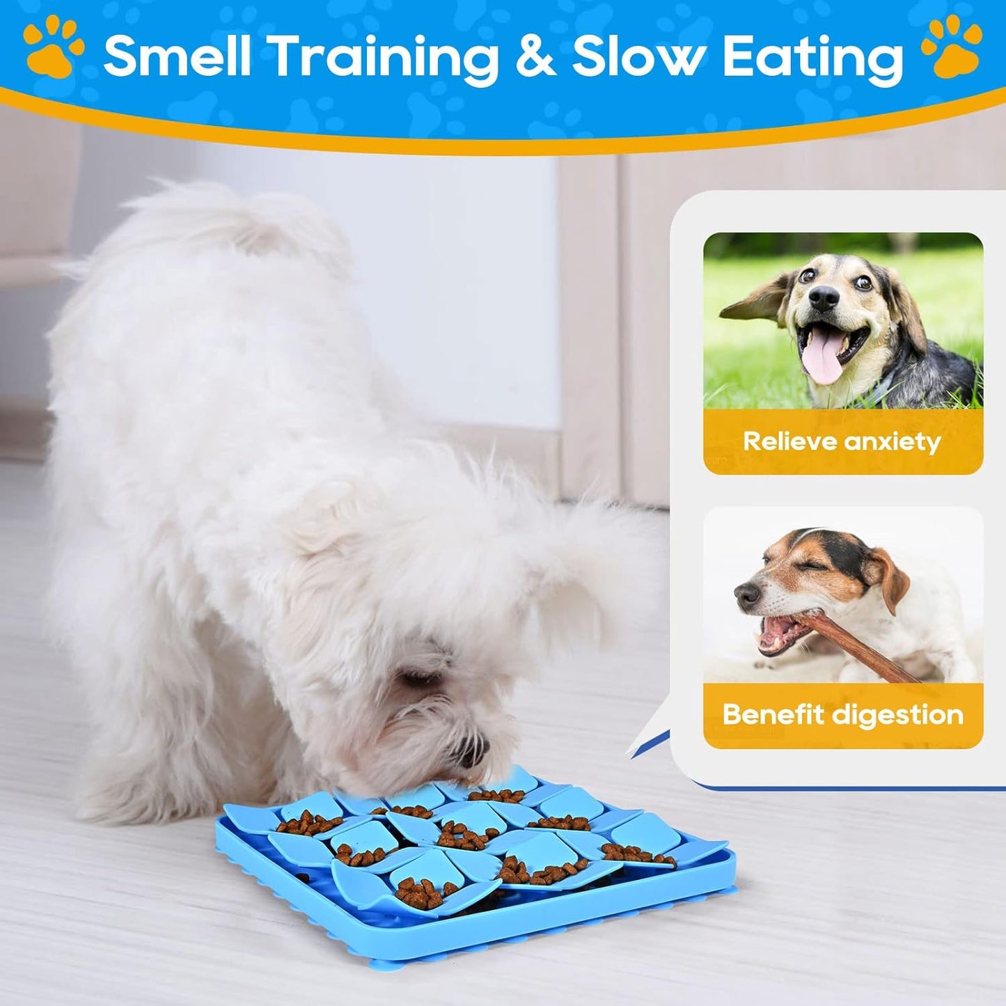 Silicone Snuffle Mat for Dogs, Slow Feeder Lick Mat with Suction Cups, Dog Puzzle Feeder Toys for Smell Training & Slow Eating (Blue)