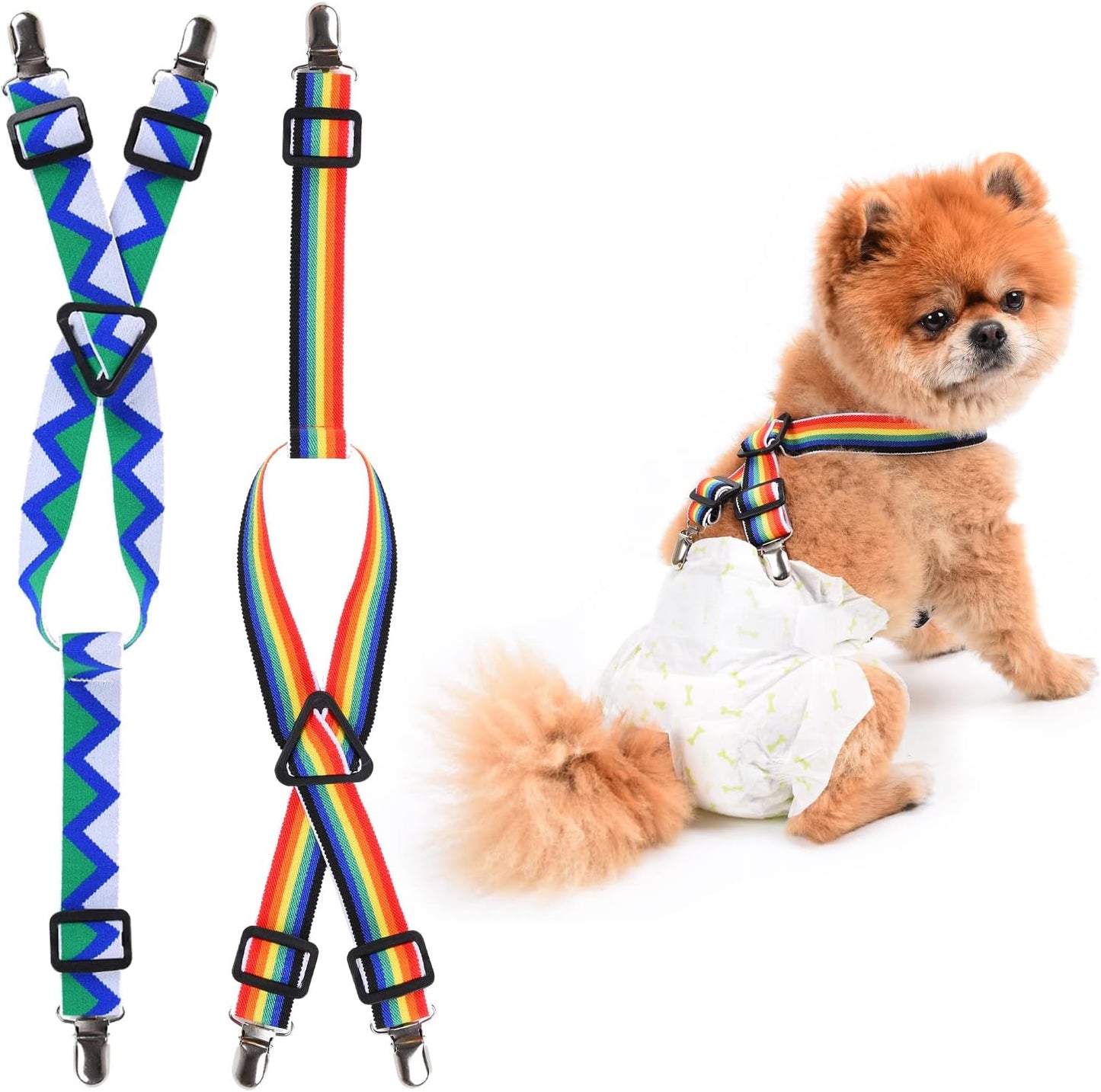 2 Pieces Dog Diaper Suspenders | Adjustable Elasticity Cat Suspenders | Belly Bands Canine Harness | Female Male Puppy Dress & Diaper Keeper