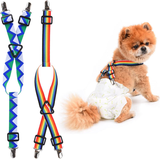 2 Pieces Dog Diaper Suspenders | Adjustable Elasticity Cat Suspenders | Belly Bands Canine Harness | Female Male Puppy Dress & Diaper Keeper