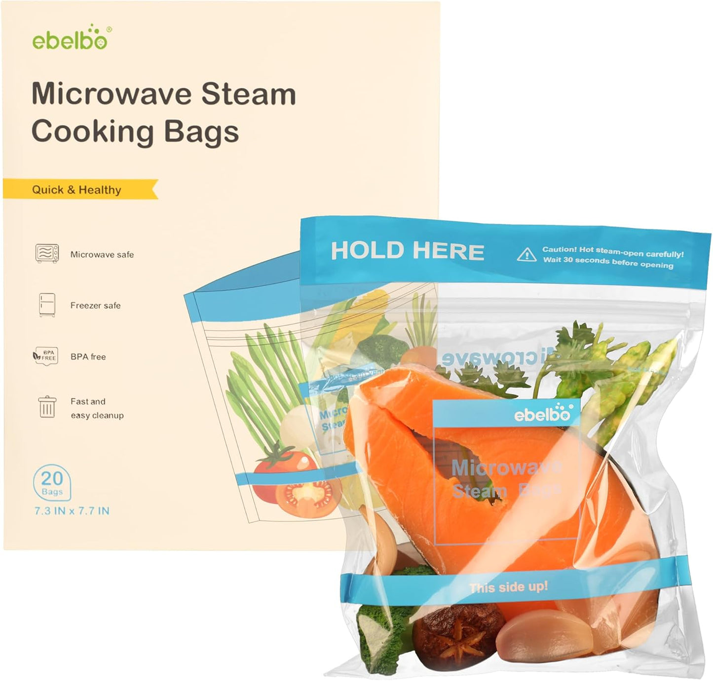 20 Count Microwave Steam Bags 7.3"x7.7" for Cooking and Steaming Regular Type Disposable Food Steamer Bags for Vegetables Potatoes Fish and Poultry