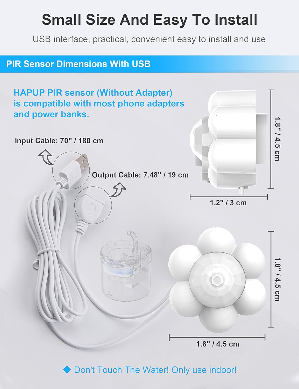 Cat Fountain Sensor Motion Sensor Cat Water Fountain Automatic Start Stop Pet Water Fountain Sensor External USB DC 5V 1A Detector Save Energy Accessory Universal Intelligent