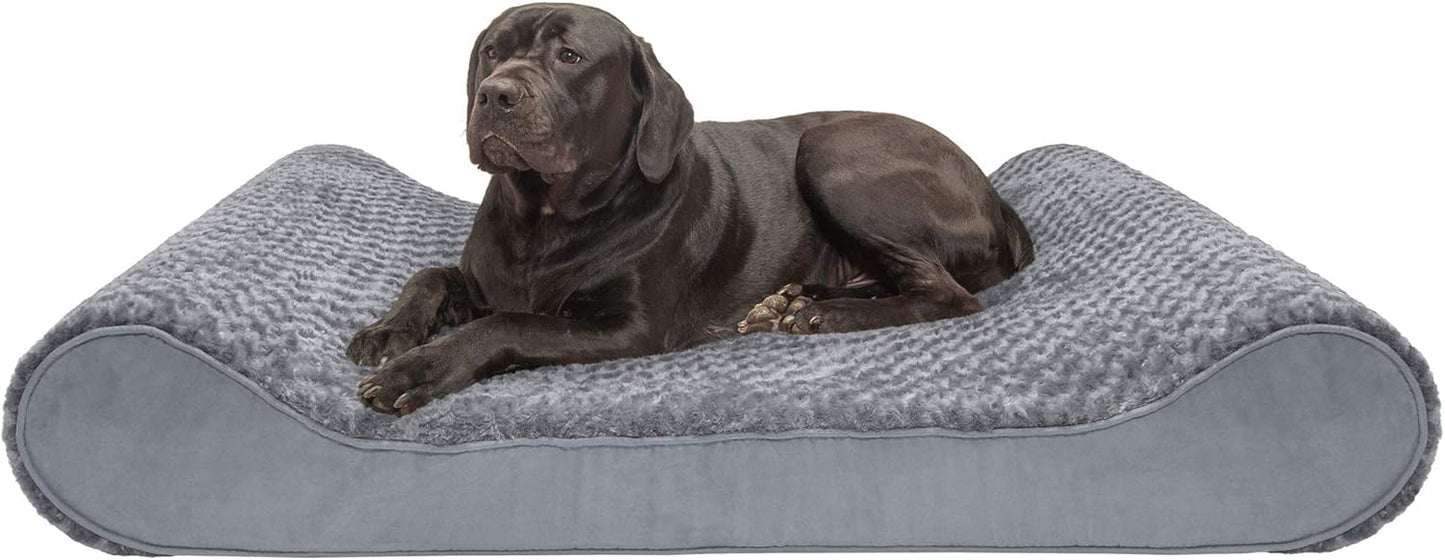 Furhaven Memory Foam Dog Bed for Extra Large Dogs w/ Removable Washable Cover, For Dogs Up to 180 lbs - Ultra Plush Faux Fur & Suede Luxe Lounger Contour Mattress - Gray, Giant/XXXL