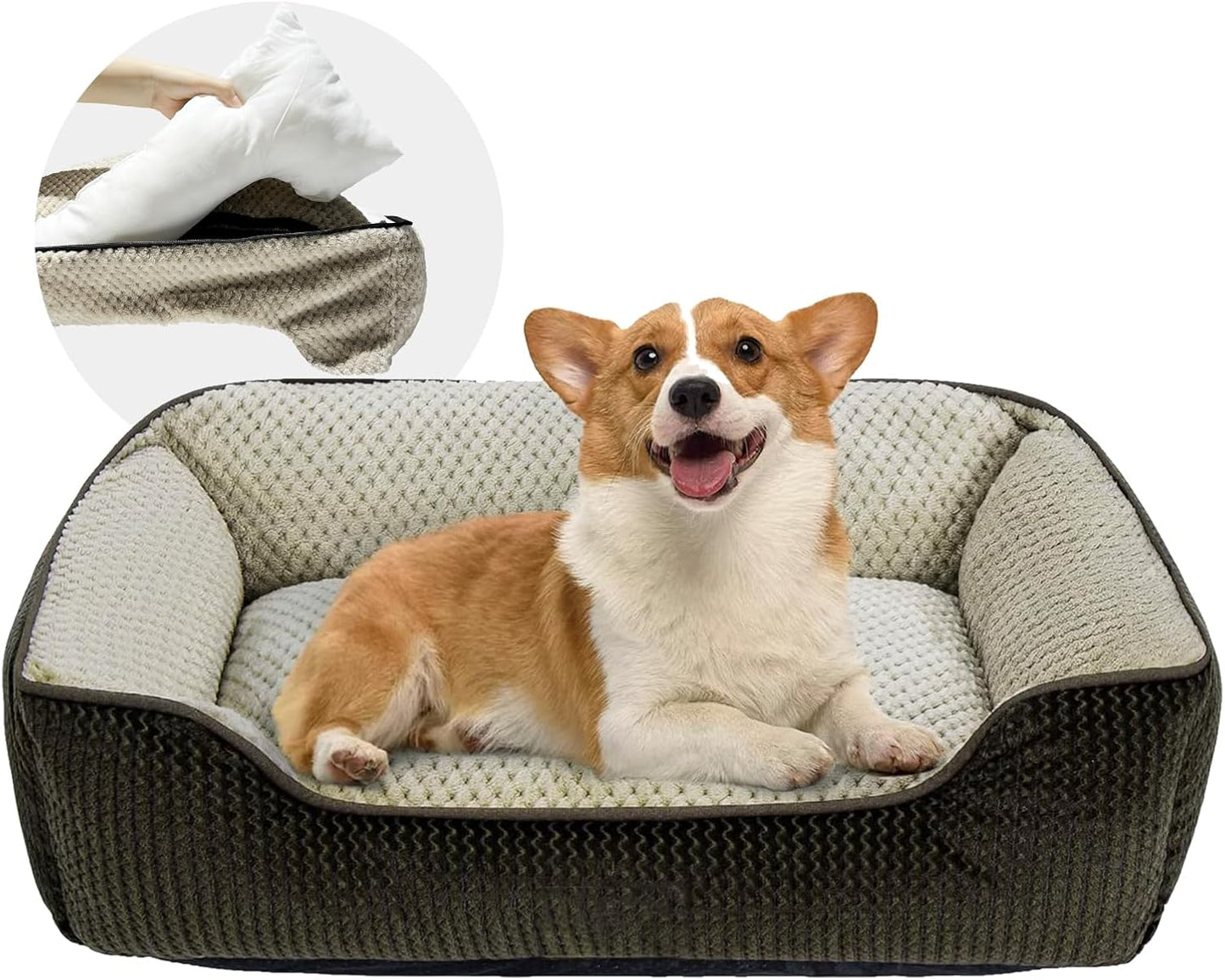 Miguel Removable Washable Dog Bed for Medium Dog Easy Clean - Rectangle Pet Bed for Large Cats with Zipper Cover Bolster Cuddle Puppy Bed with Supportive Side Wall Slip-Resistant Bottom, Brown 30 Inch