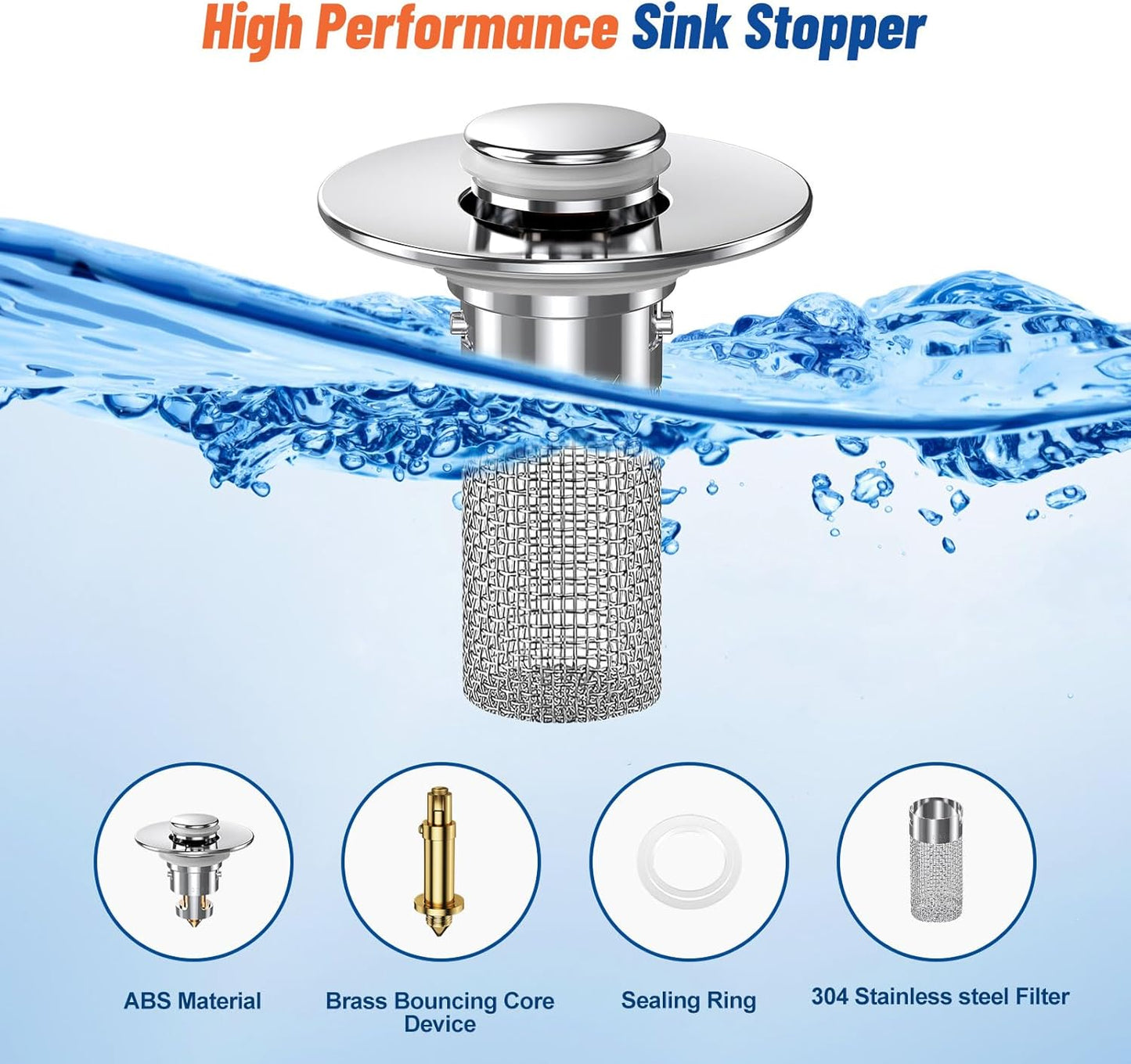 2024 New Pop Up Bathroom Sink Drain Strainer Hair Catcher, Sink Drain Stopper with Removable Stainless Steel Filter Basket,for US Bathroom Sink Stopper Replacement (2PCS)