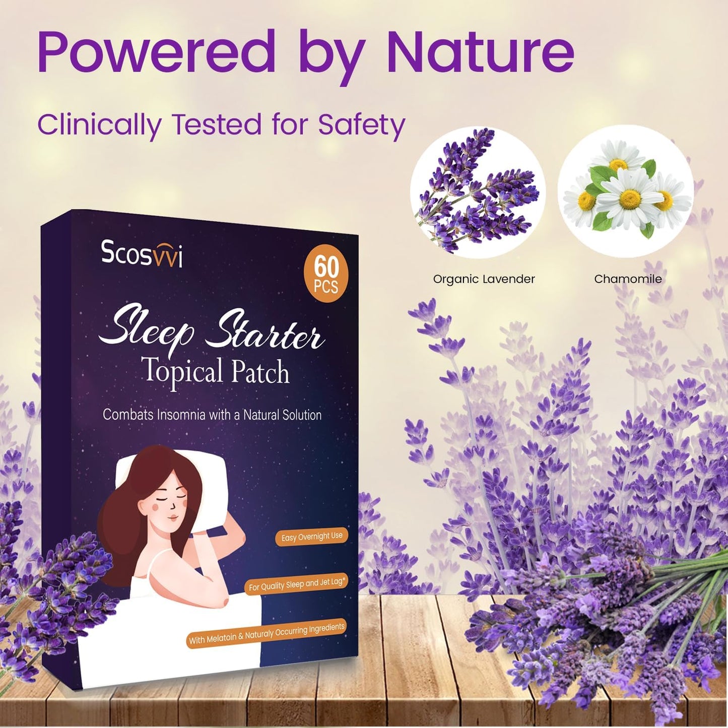 Scosvvi Sleep Patches for Adults: Extra Strength Plant-Based Sleep Aid with Lavender & Chamomile - Non-Habit Forming Nighttime Patch for Relaxation & Restful Sleep - 8-Hour Time Release - 60PCS