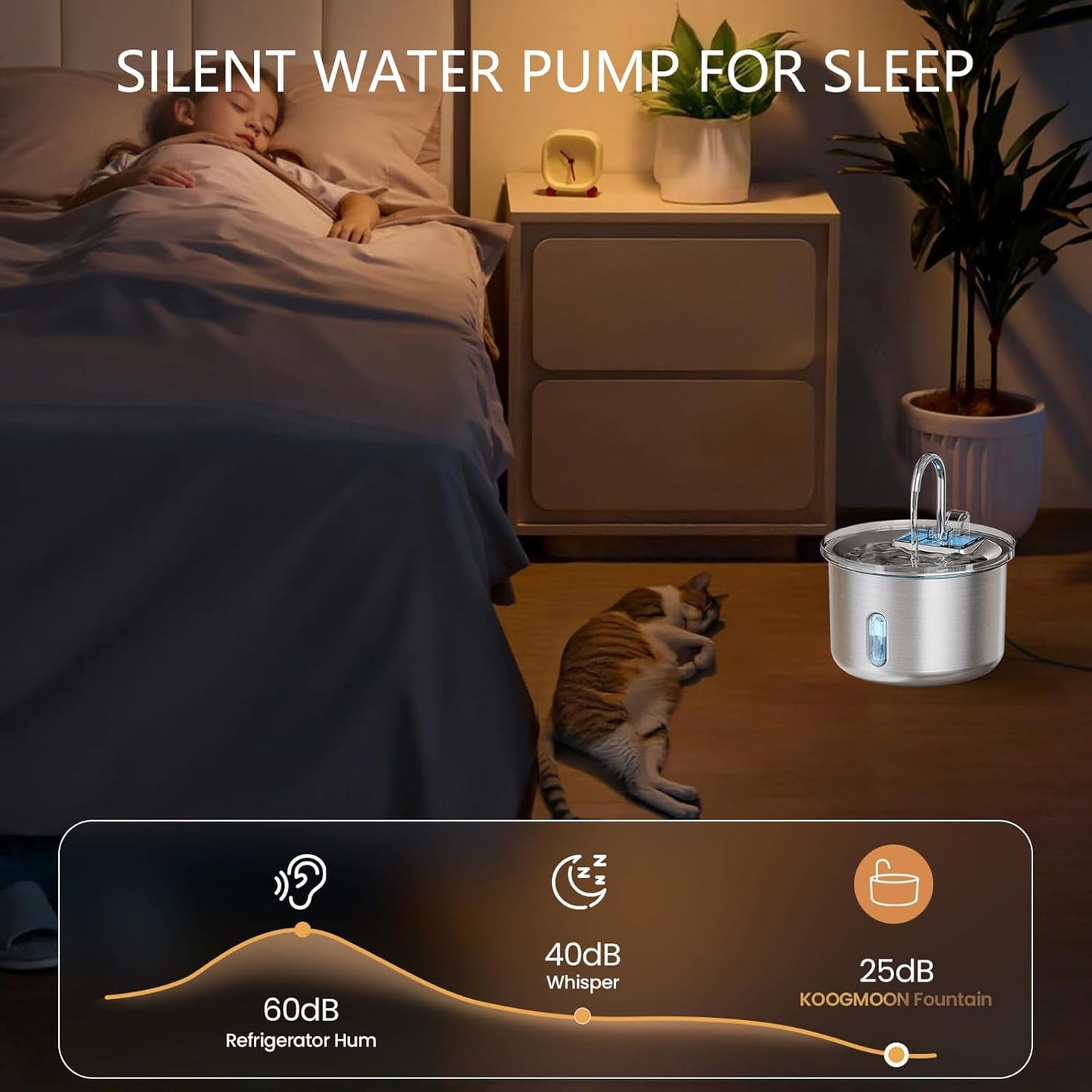 Low Noise Pet Water Dispenser for Cats and Dogs Automatic Fountain with Big Capacity Drinking Fountain for Multiple