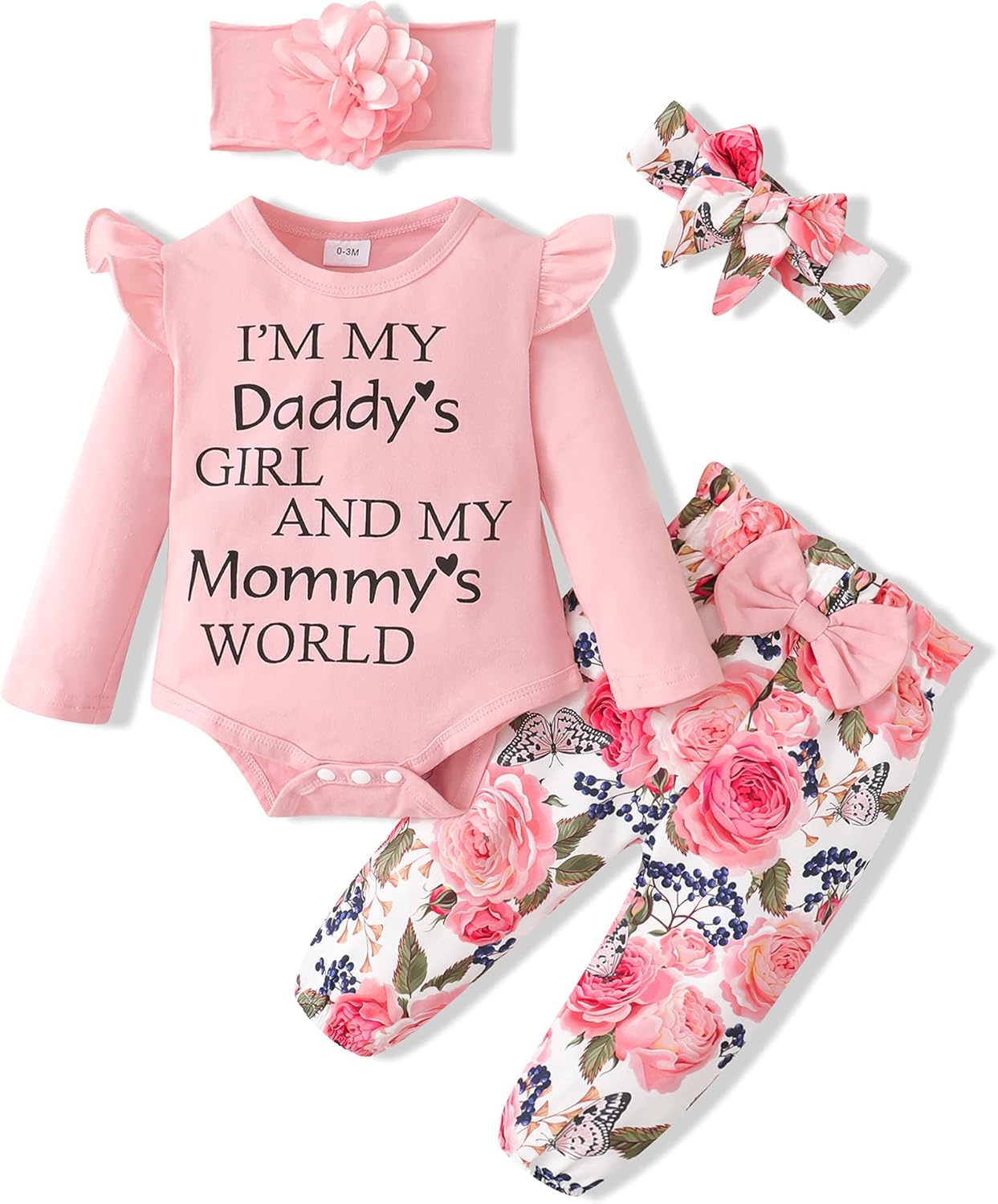SUNNY PIGGY Newborn Infant Baby Girl Clothes Ruffle Romper Toddler Girl Floral Cotton Pant Sets Girls Clothing Outfit