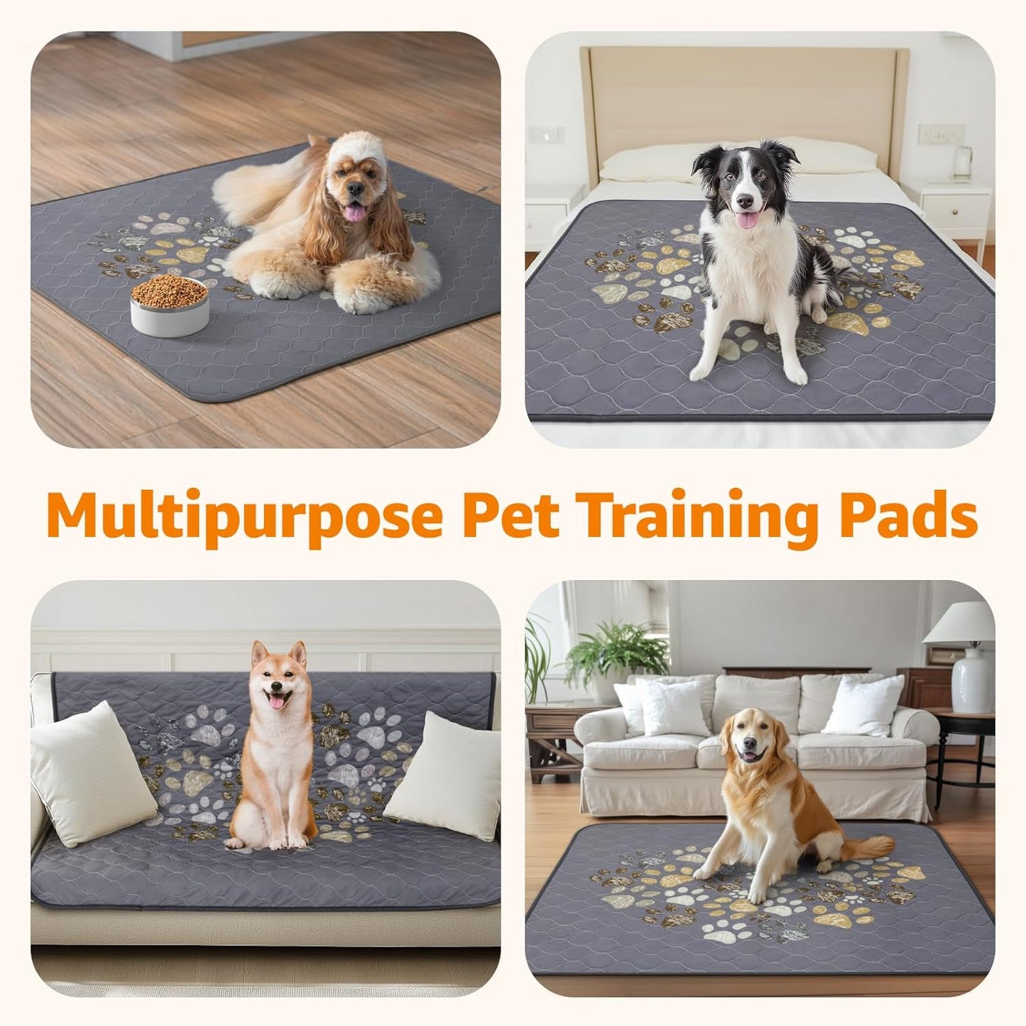 LOOBANI Washable Pee Pads for Dogs: Reusable Dog Pee Pads Extra Large 66" x 72", Super Absorbent & Leakproof Whelping Pad, Non-Slip Dog Crate Pad for Cages, Playpen, Floor, Grey