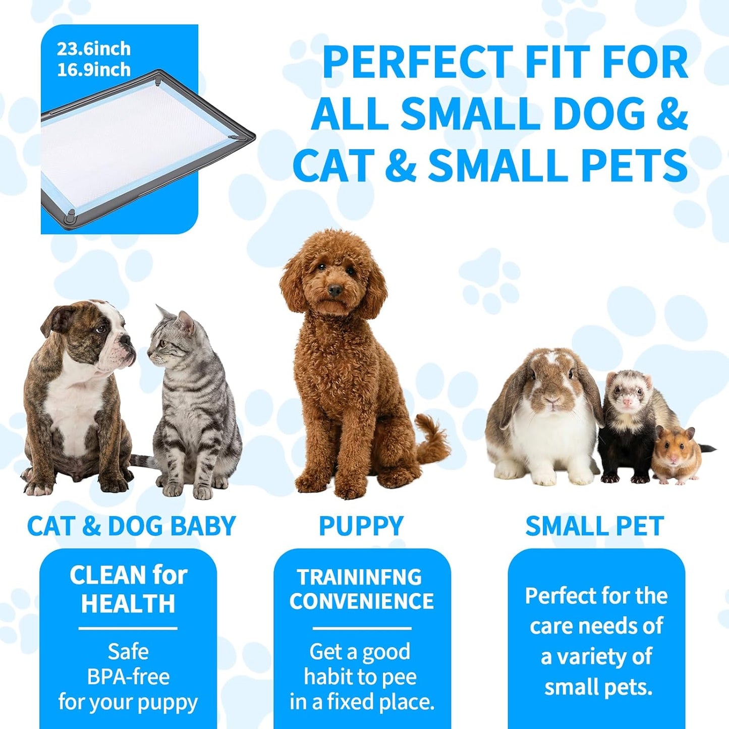 Homgaty Dog Pee Pad Holder with 4 Magnetic Corner Clips, Small 17.5x23.5 Inch Silicone Non-Slip Base Puppy Potty Training Tray, Leak-Proof Raised Edge for Home Indoor Floor Wall Protection