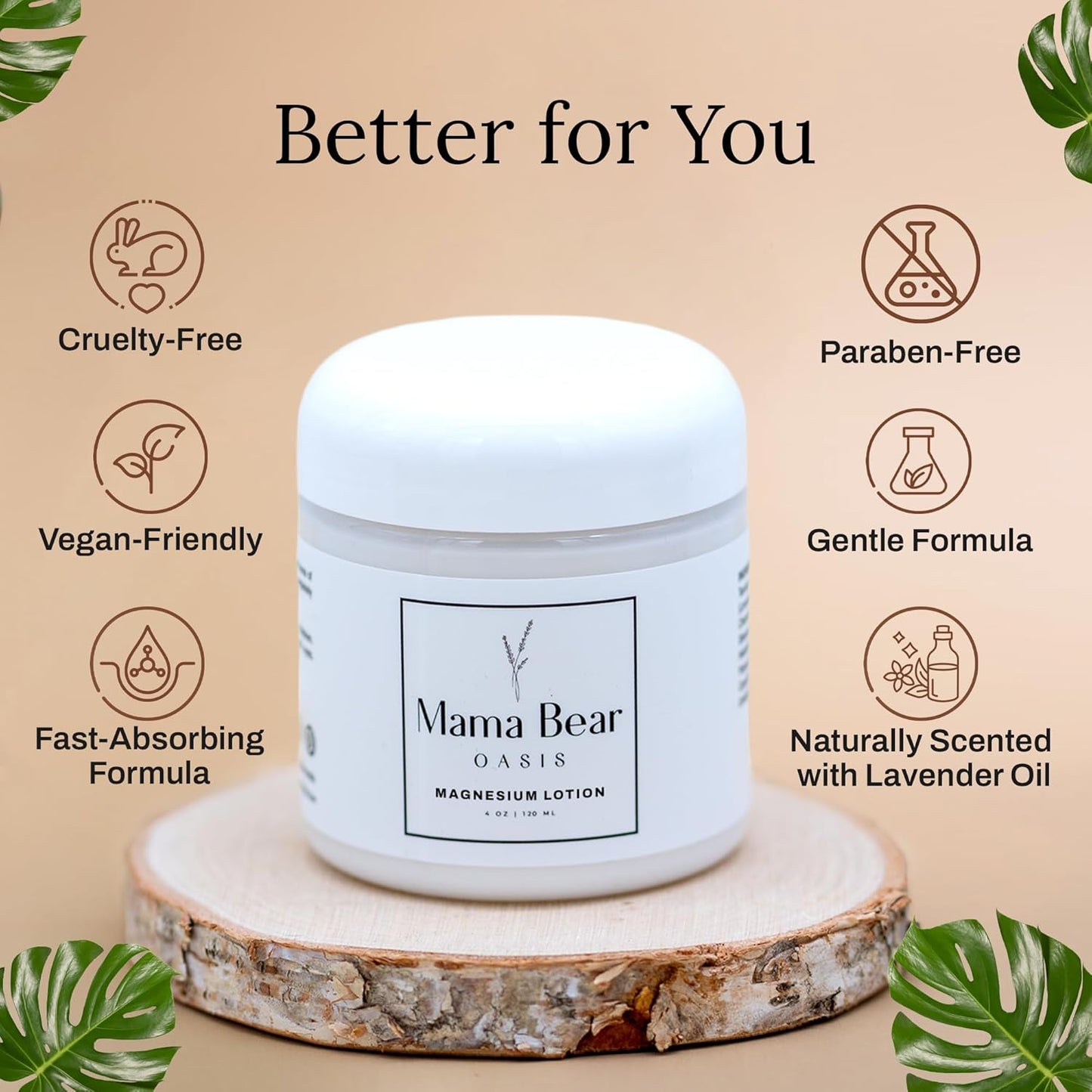 Mama Bear Oasis Lotion - Magnesium Cream - Lavender Magnesium Lotion for Foot, Hands, Legs, Toes Includes Arnica, Vitamin B6, Aloe Vera, MSM (Pack of 1)