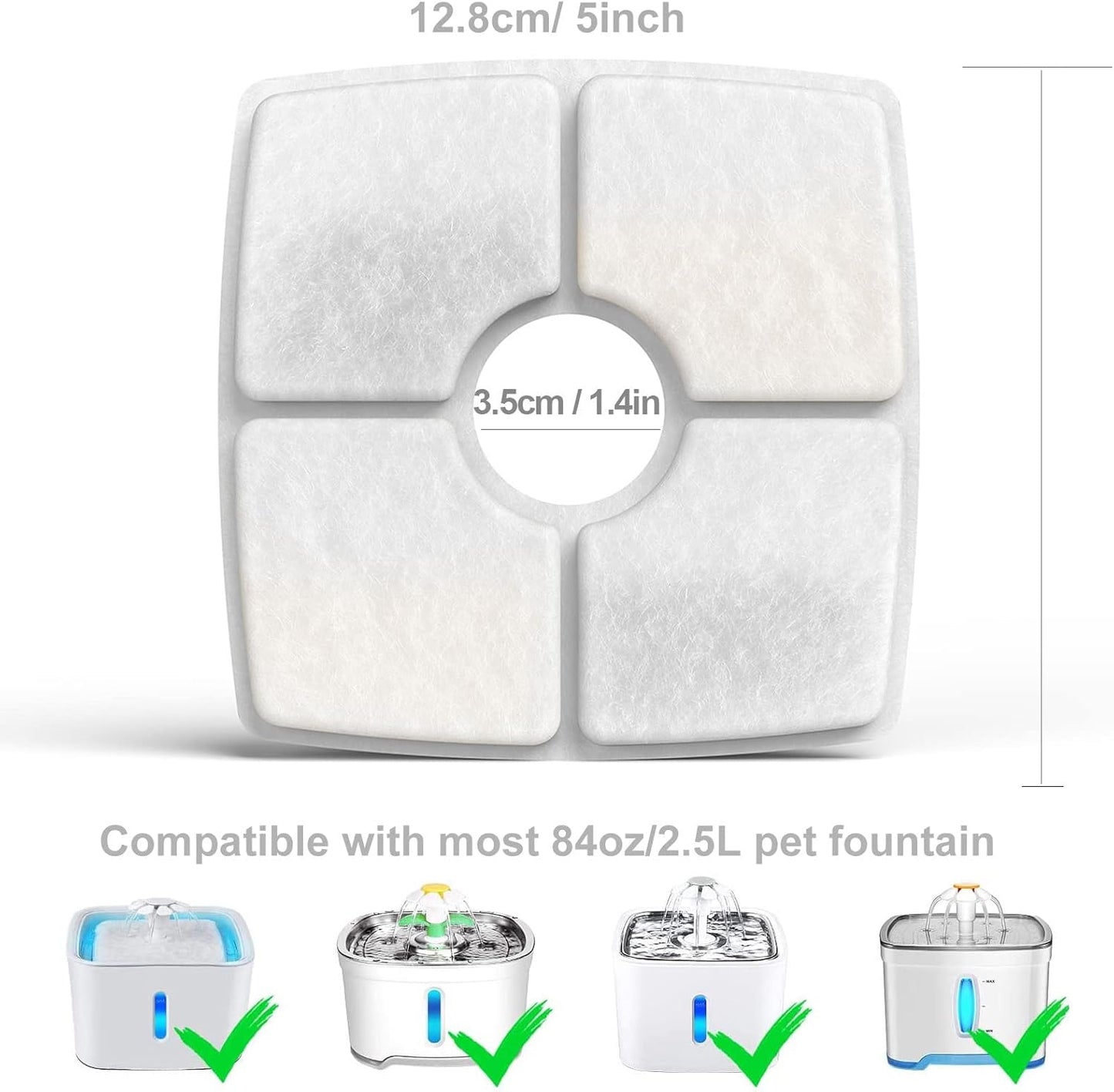 8-Pack Cat Water Fountain Filter Replacement Filters, Compatible with 84oz/2.5L Pet Fountain Cat Water Fountain Dog Water Dispenser
