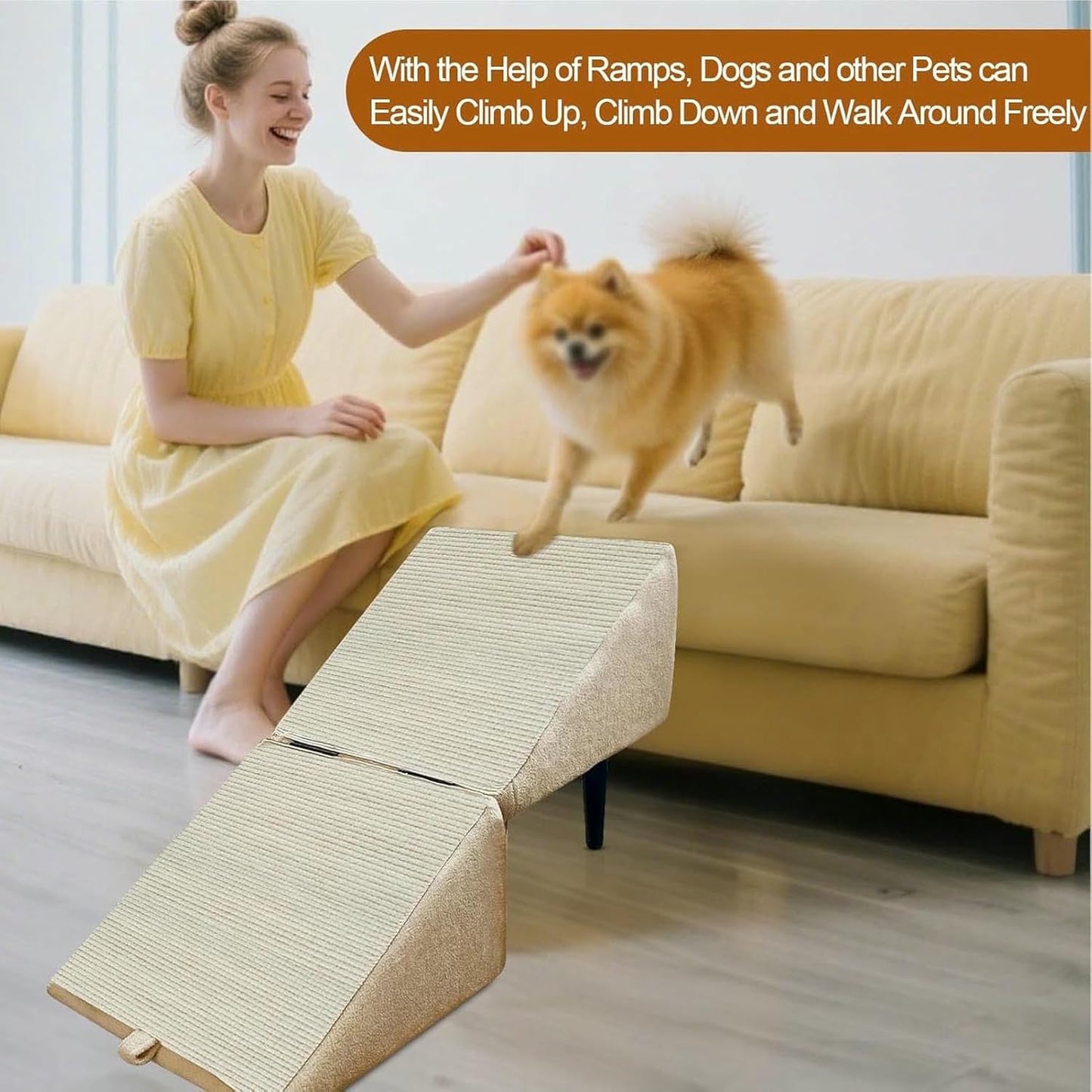 Split Ottoman Dog Ramp Folding Dog Stairs,2 in 1 Sofa Dogs Ramp and Ottoman for Couch Bed Stairs,All-in-One Lightweight Foldable Pet Ramp Large and Small Dogs Cat