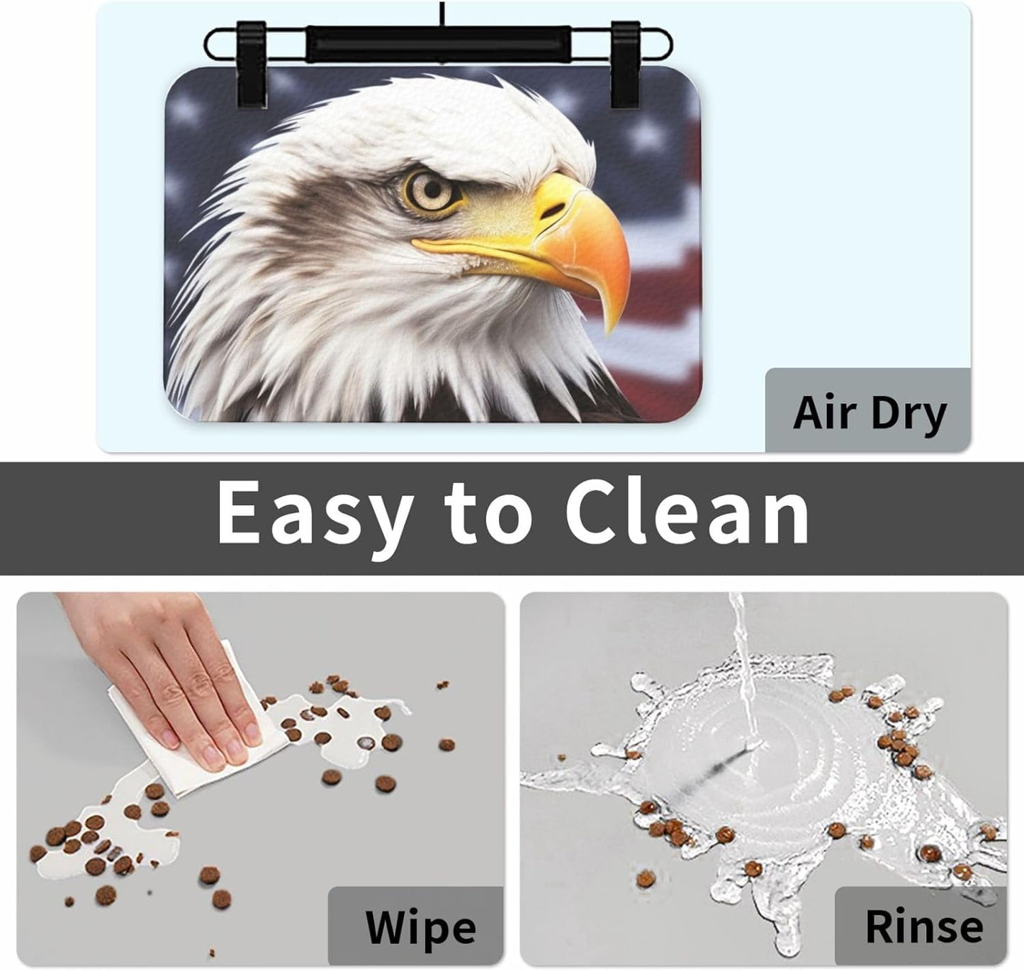 Bald Eagle Pet Feeding Mat 30x45cm Absorbent Leather Dog Cat Food Mats Non-Slip Dog Bowl Mats for Food and Water, Quick Dry Pets Placemats for Cats and Dogs Water Bowl