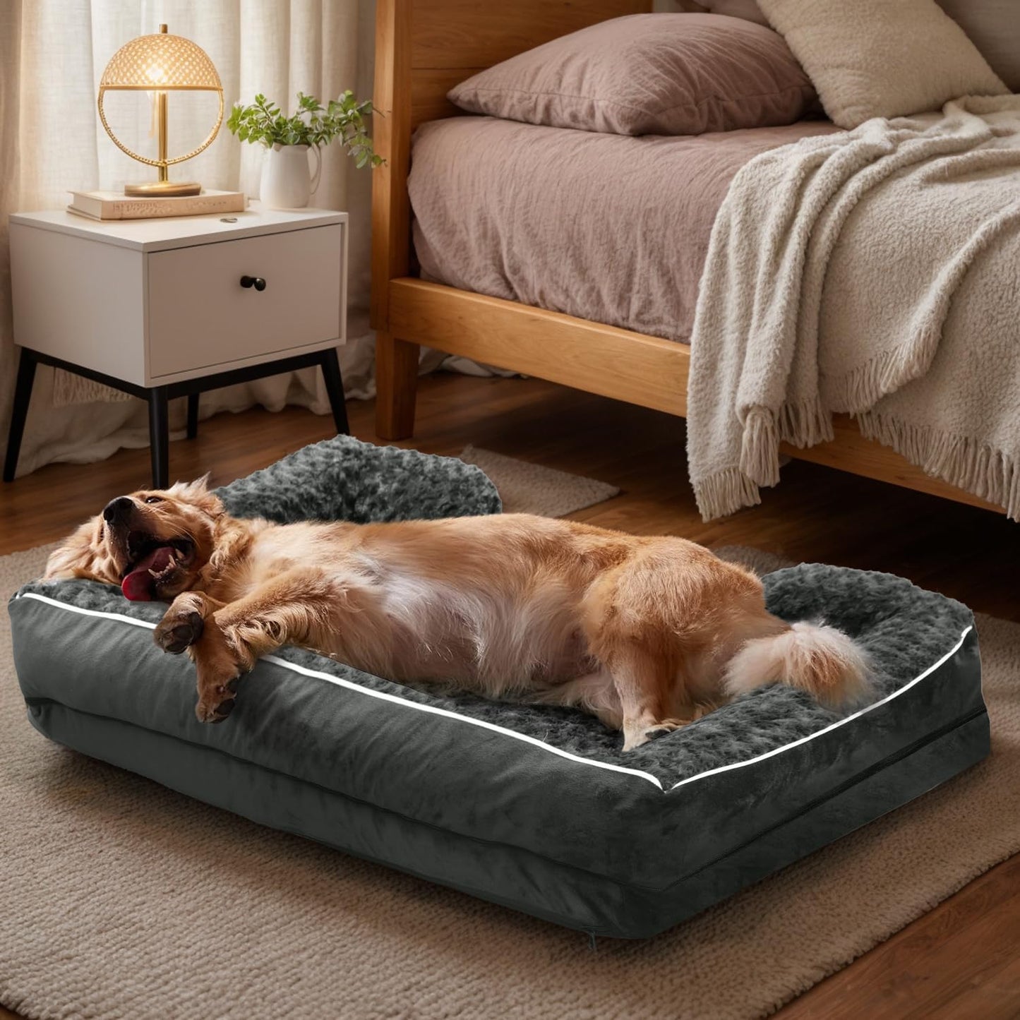 FERPOSH Orthopedic Dog Bed, Pet Sofa Bed with Removable Washable Cover, Waterproof Dog Sofa, Anti Slip Bottom Pet Bed, Pet Sleeping Mat, 42" x 31", Dark Grey