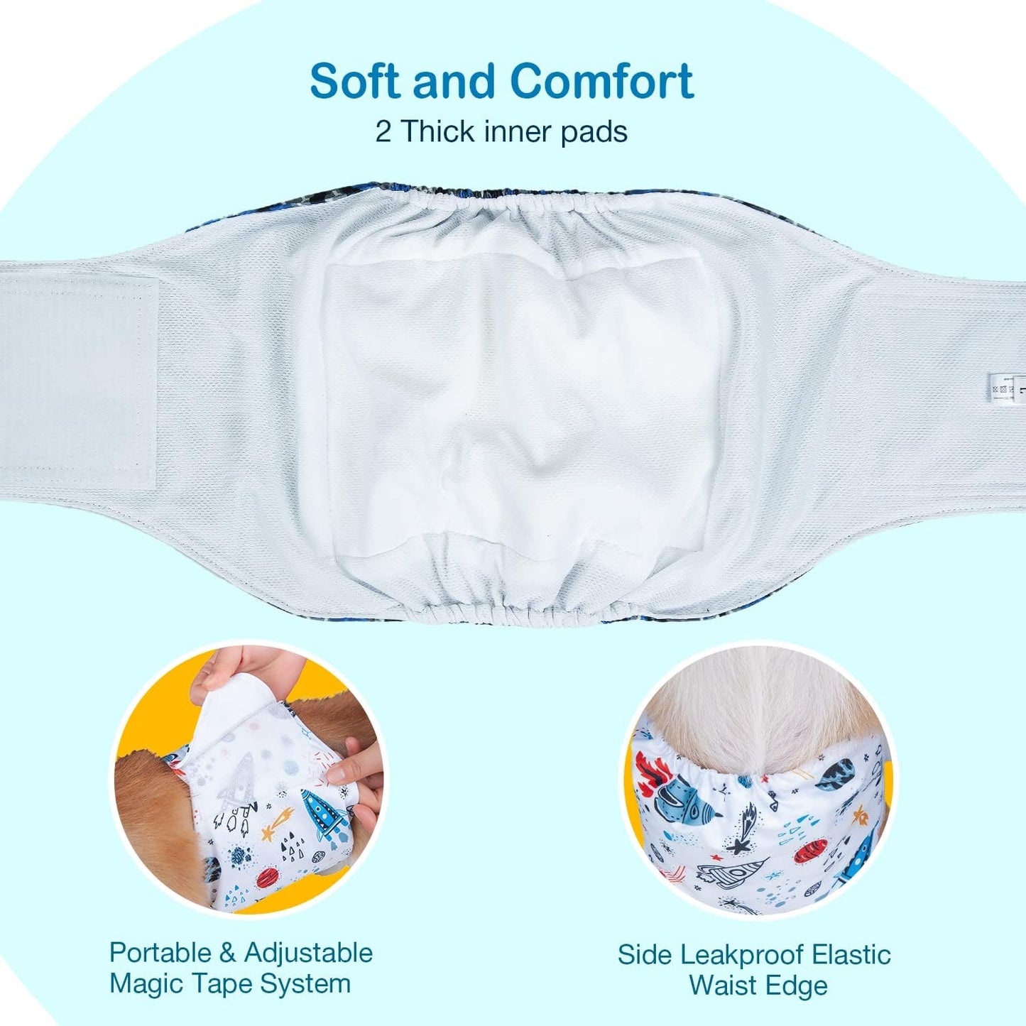 Pet Soft Dog Belly Band - 3 Packs Reusable Dog Diapers Male Doggy Diapers Wraps - Washable Dogs Belly Bands for Male Dogs (Space, XL)