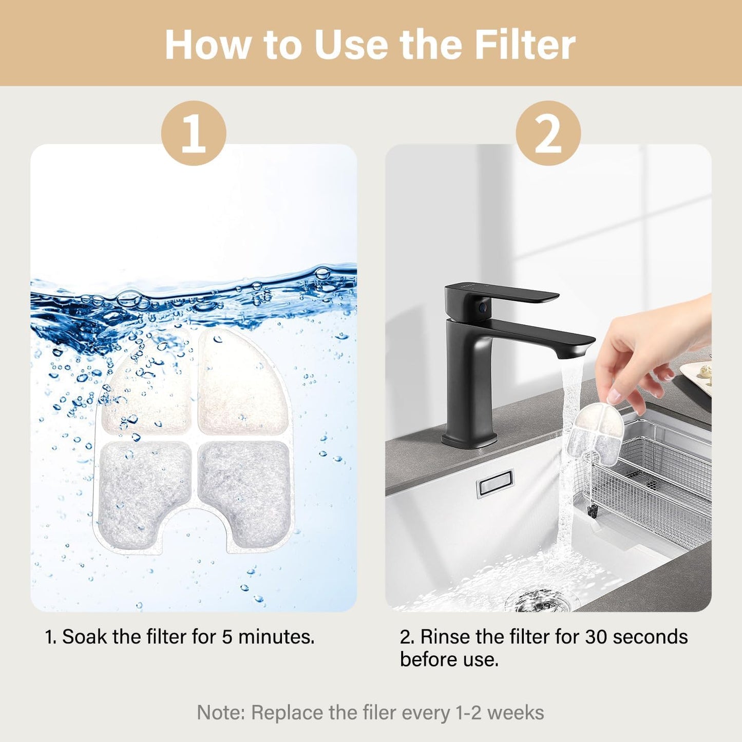 16 Pack Replacement Filters for FEELNEEDY 3Gal/12L Dog Water Dispenser (FN-W13), 8 Month Set for Large Dogs Water Bowl Dispenser, Includes 16 Filters & 16 Sponges
